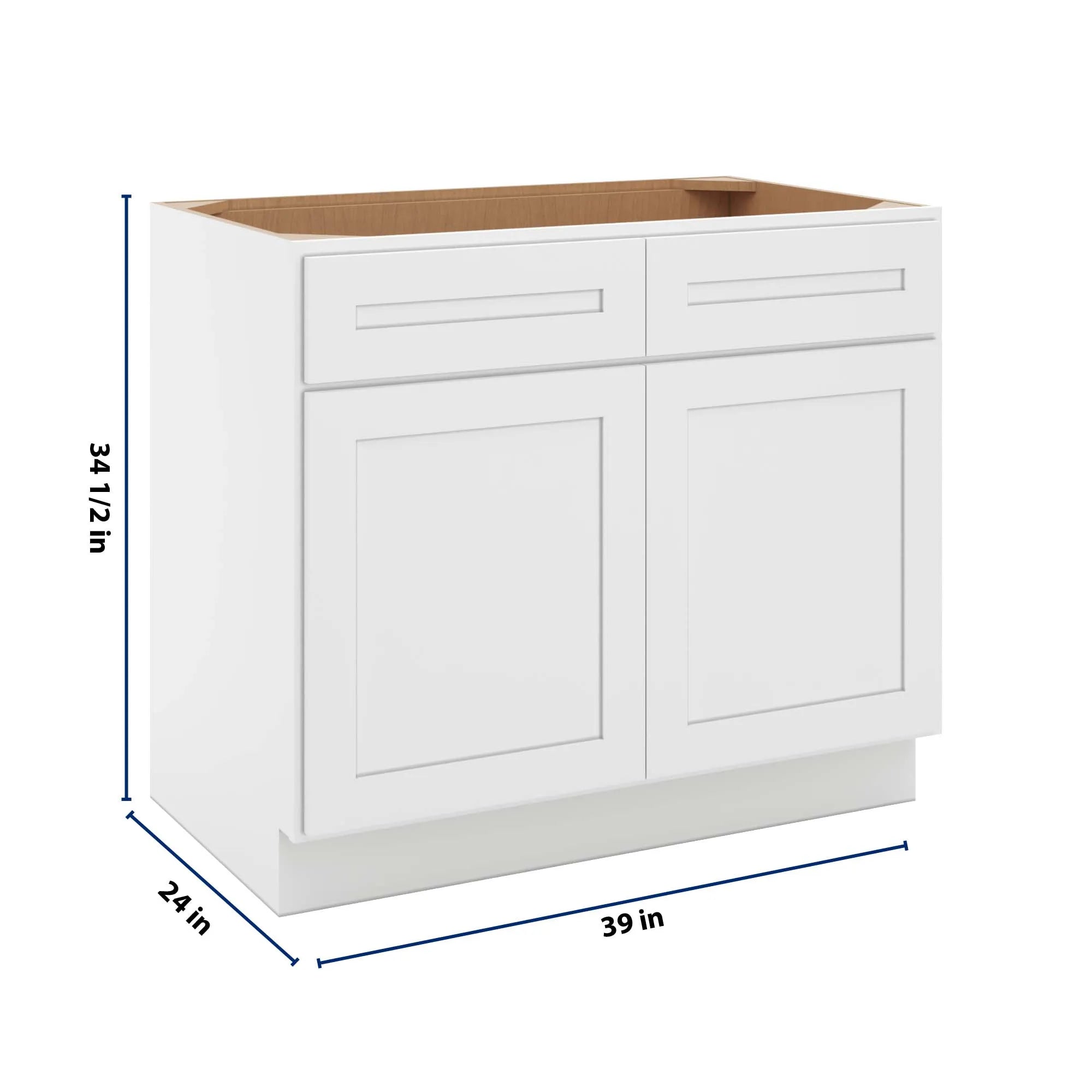 cnc luxor 5 piece white 39 w 2 drawer front double door sink base cabinet
