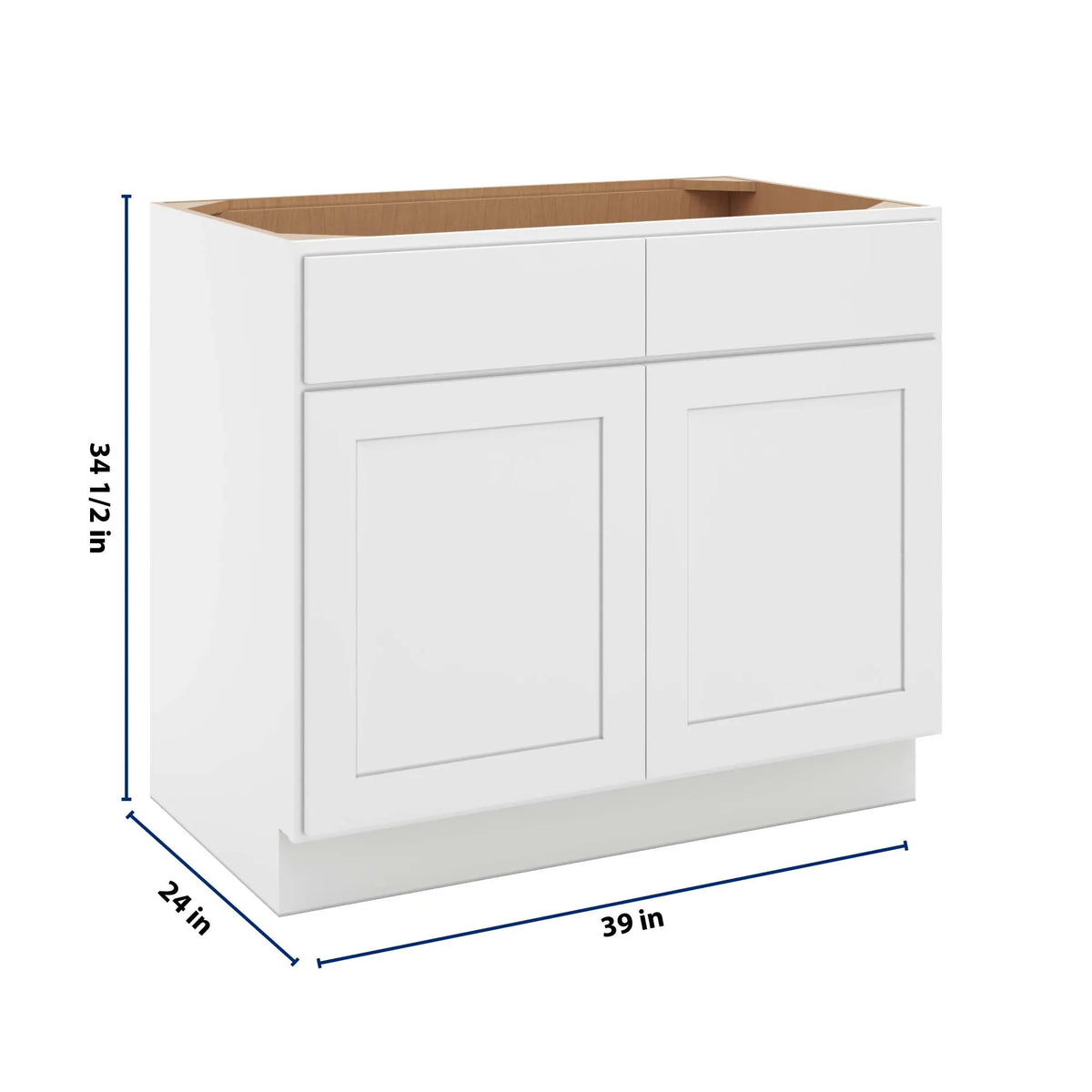 cnc luxor white 39 w 2 drawer front double door sink base cabinet