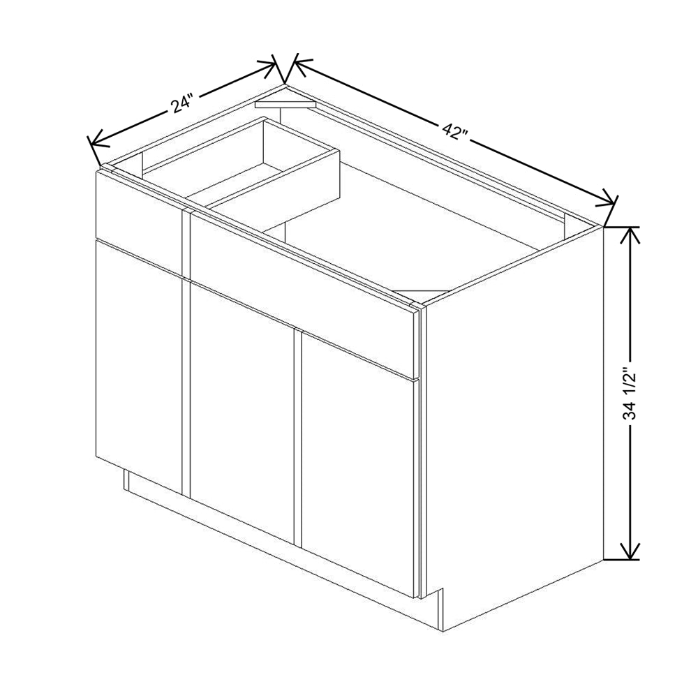 CNC Country Oak Honey 42" W Left Combination Sink Base Cabinet