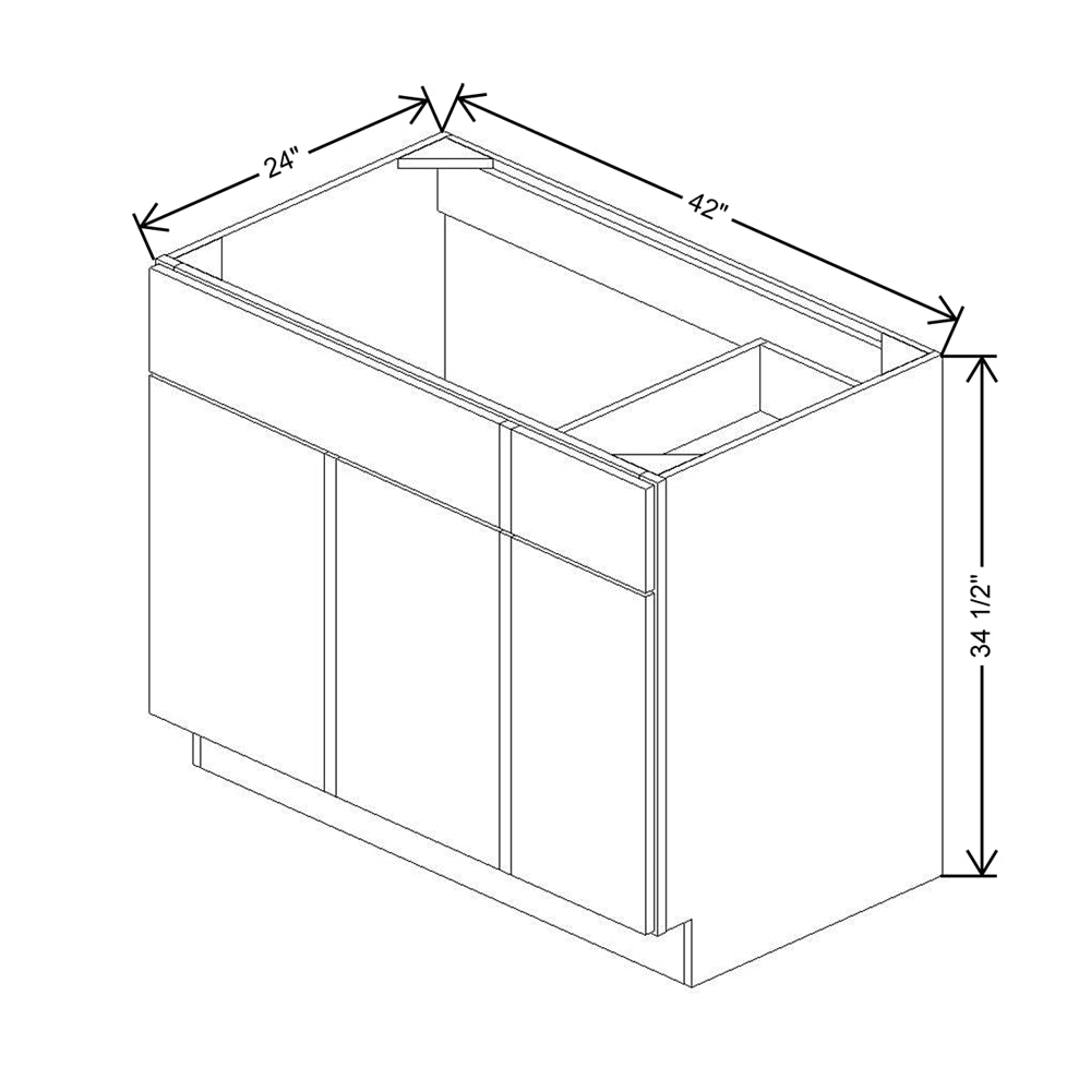 CNC Country Oak Honey 42" W Right Combination Sink Base Cabinet