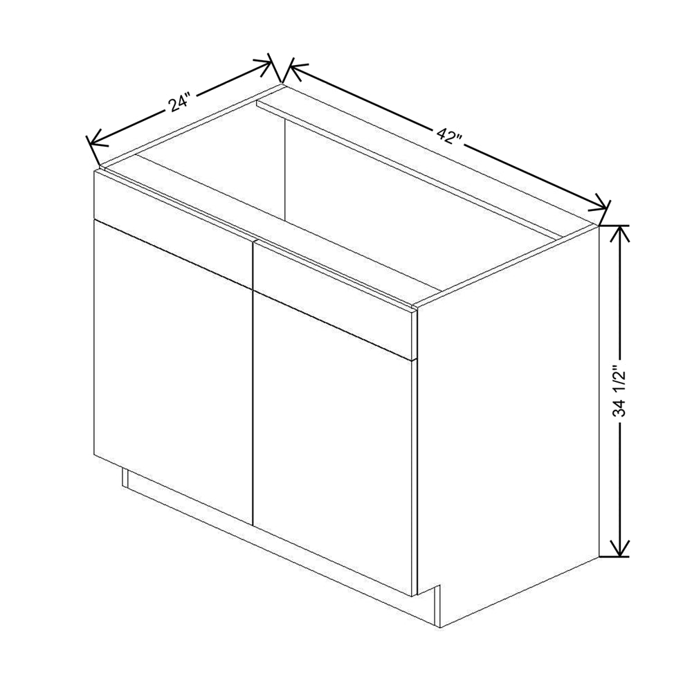 CNC Classic Milano Snow 42" W 2 Drawer Front Double Door Sink Base Cabinet