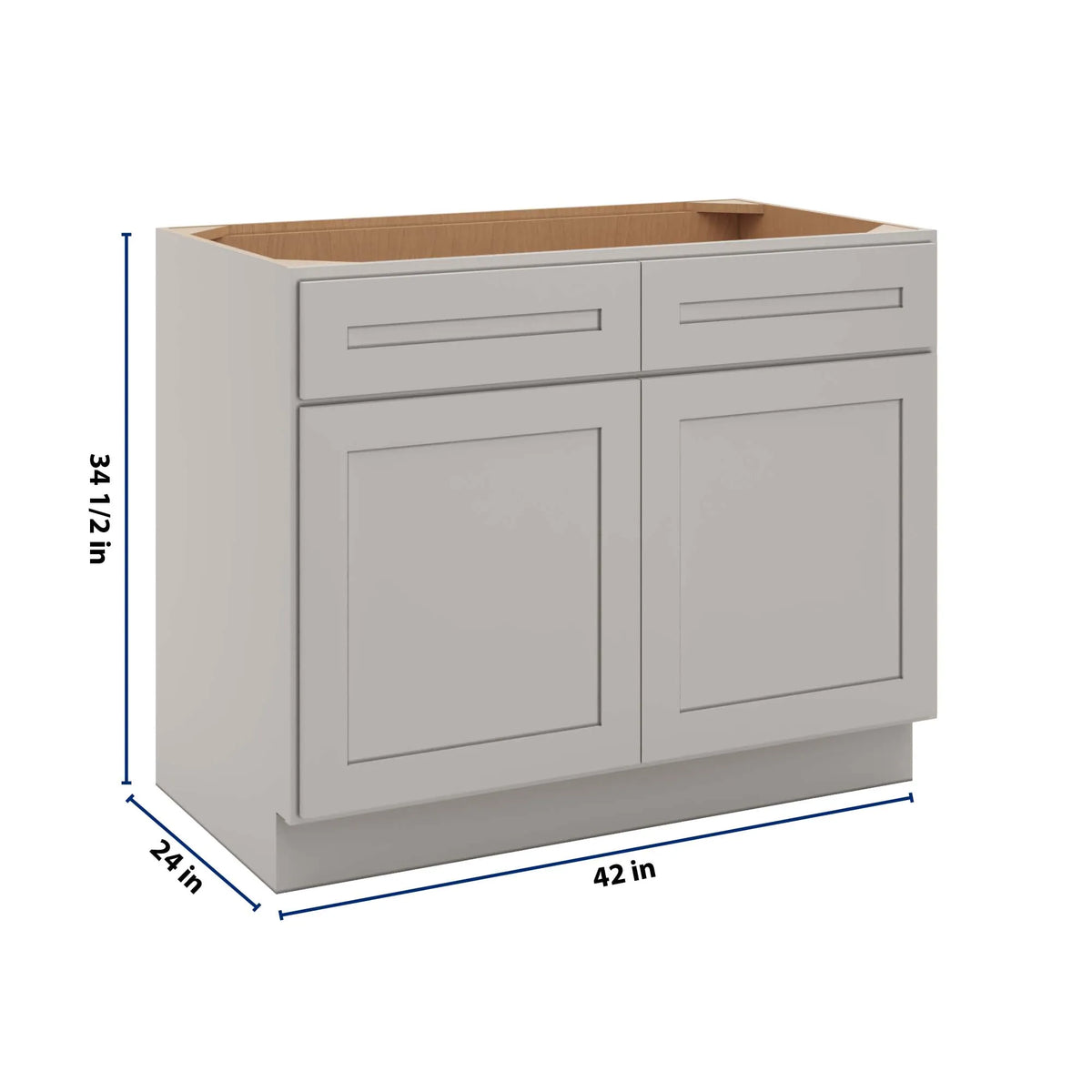 CNC Luxor 5-Piece Misty Grey 42" W 2 Drawer Front Double Door Sink Base Cabinet