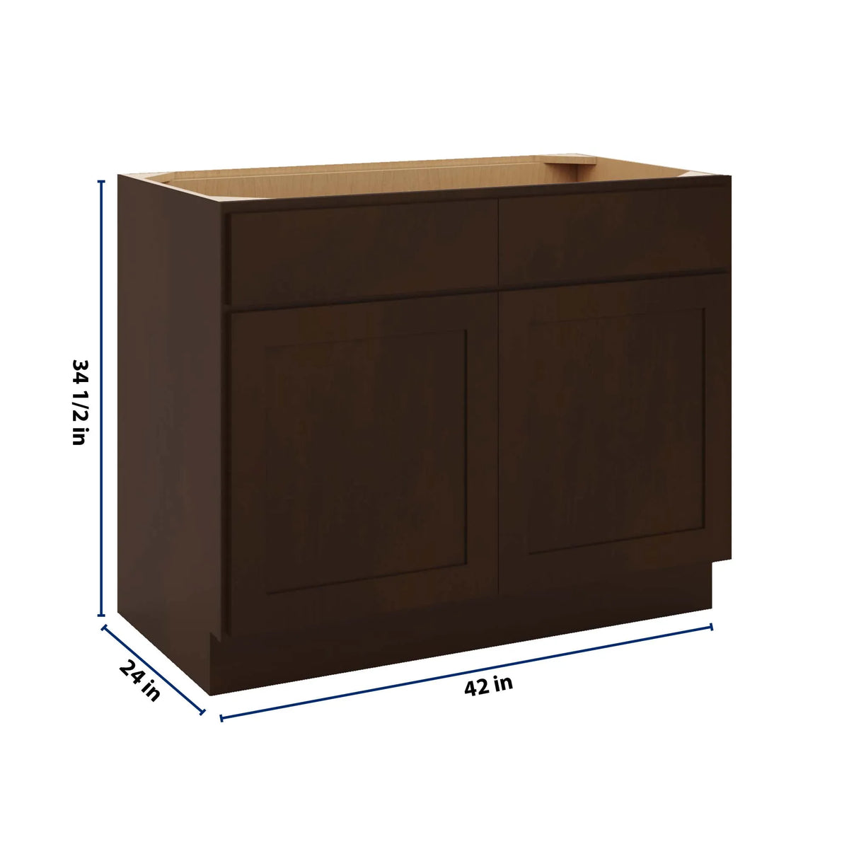 CNC Luxor 5-Piece Espresso 42" W 2 Drawer Front Double Door Sink Base Cabinet