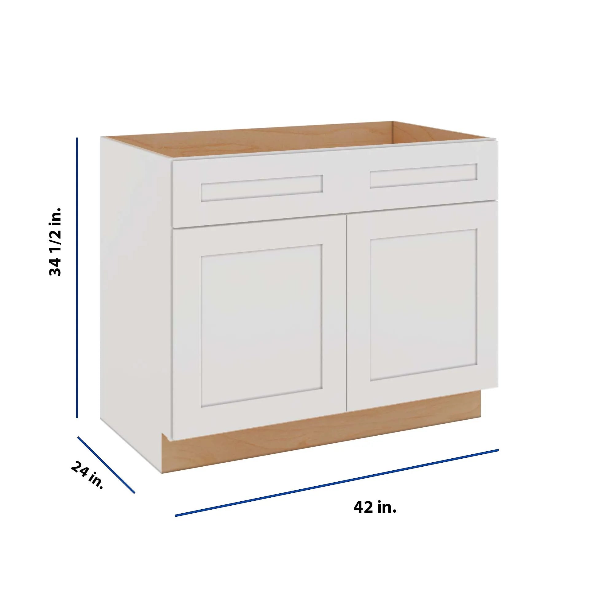 Modernform Cabinet White Shaker 42" W X 34 1/2" H X 24" D Double Door Sink Base Cabinet
