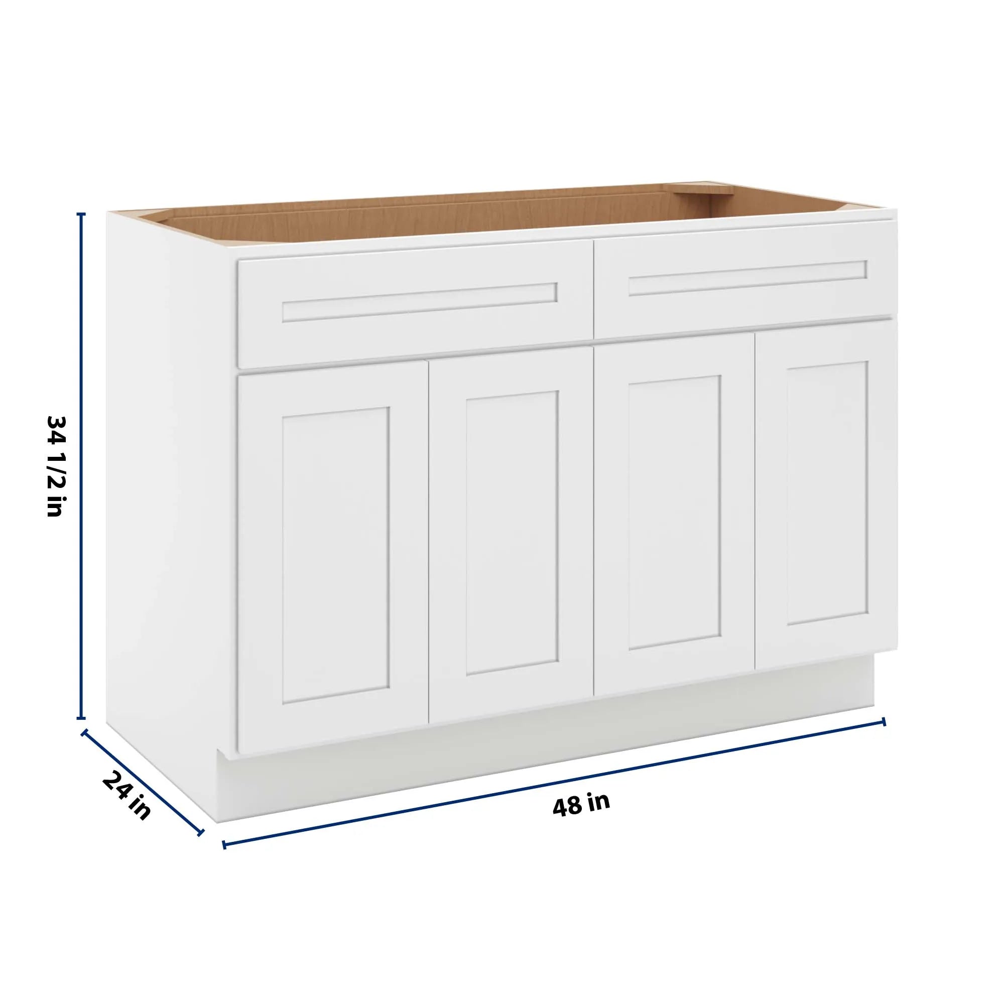 cnc luxor 5 piece white 48 w 2 drawer four door sink base cabinet