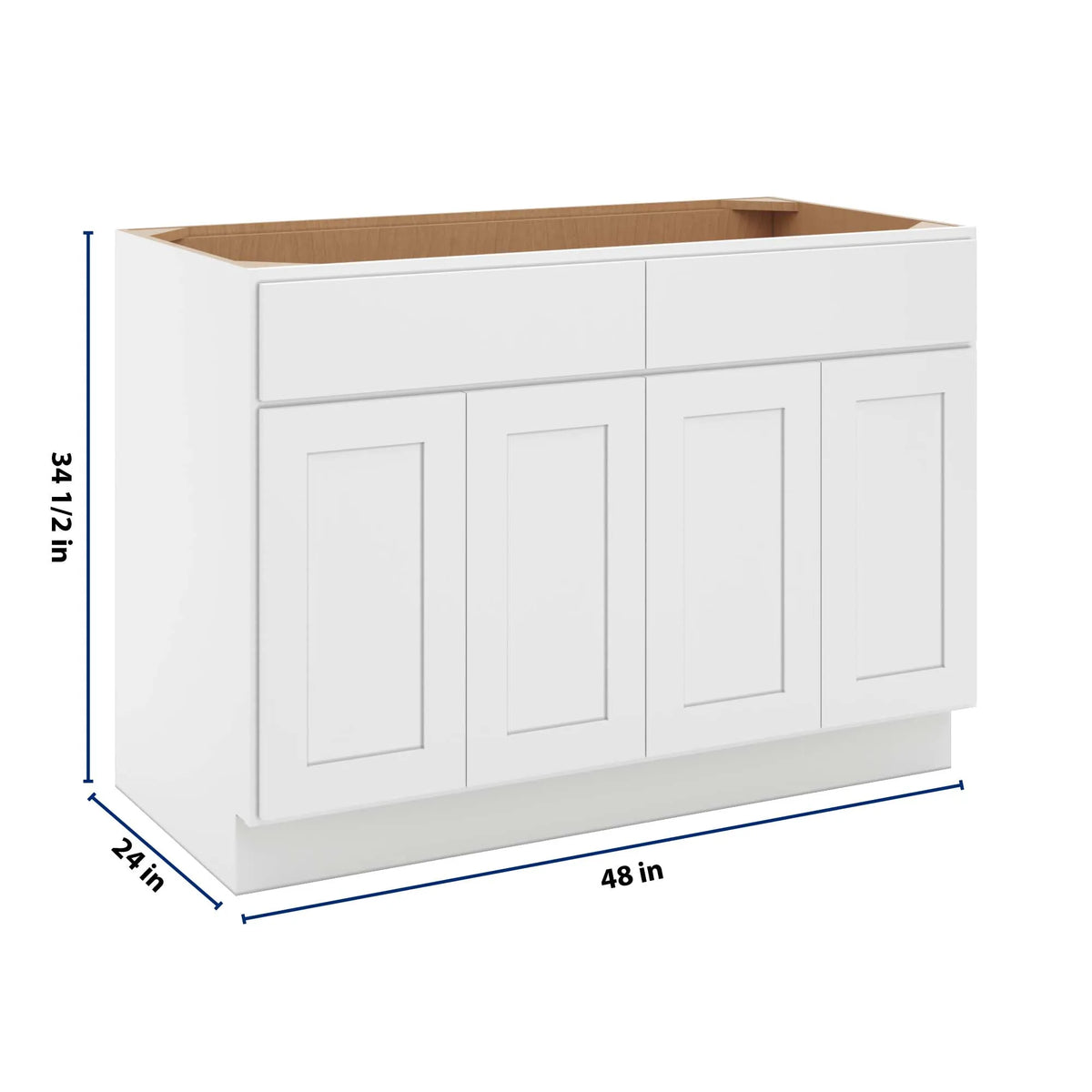 cnc luxor white 48 w 2 drawer four door sink base cabinet