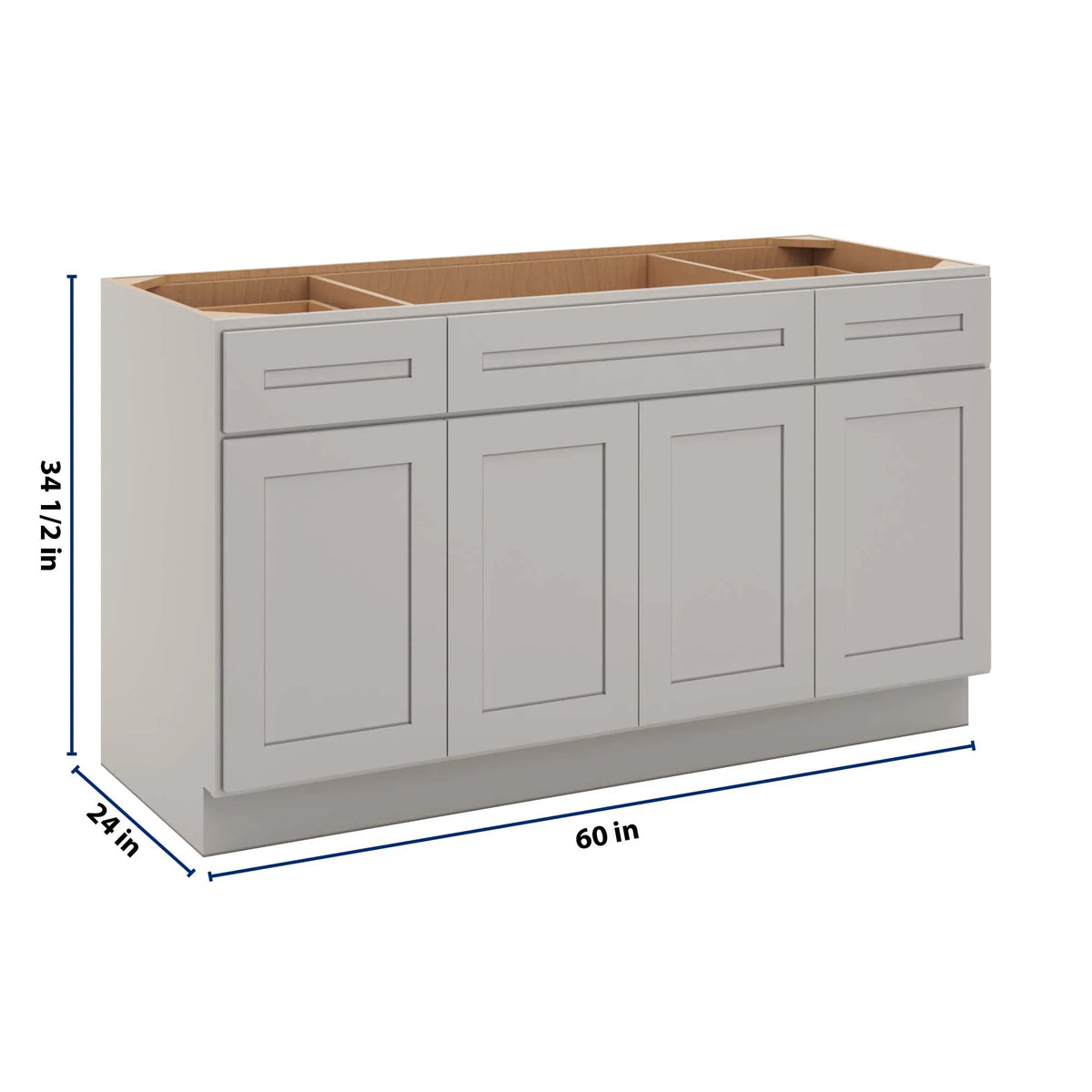 CNC Luxor 5-Piece Misty Grey 60" W Combination Sink Base Cabinet