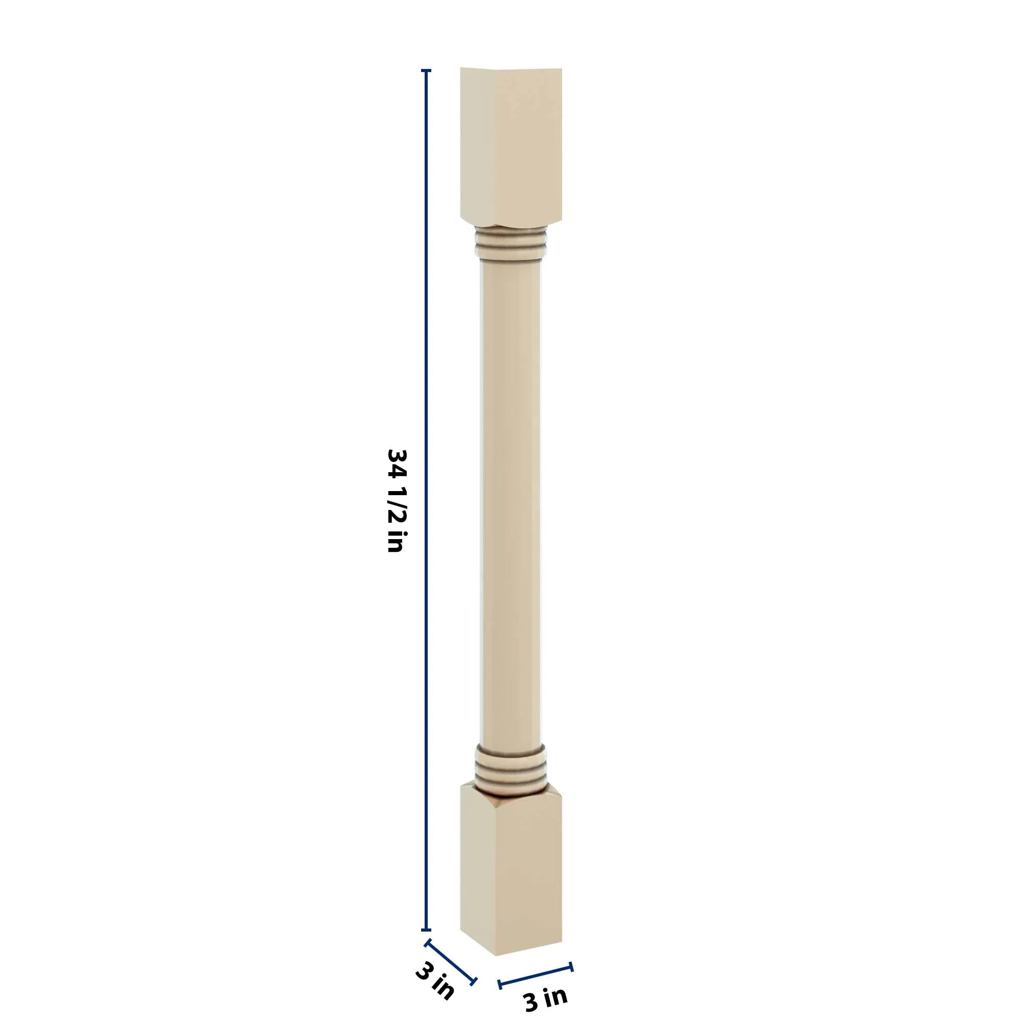 J&K Creme Glazed A7 Full Turn Post 3"W x 34 1/2" H x 3" D