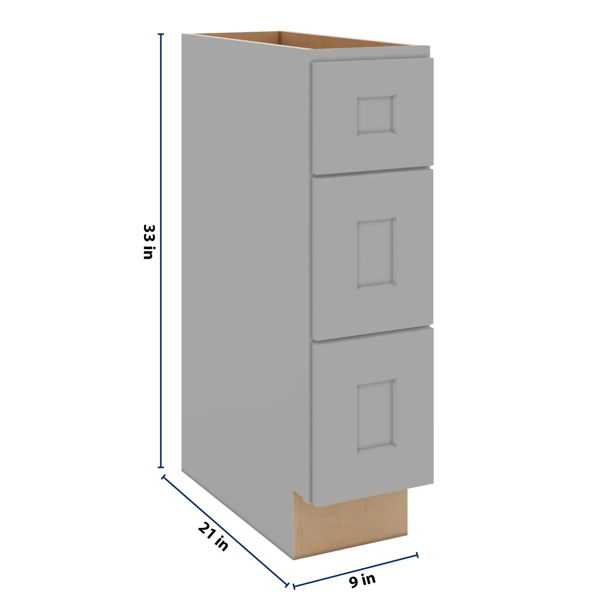 J&K Castle Grey S5 Vanity 3 Drawer Base 09" W x 33" H x 21" D