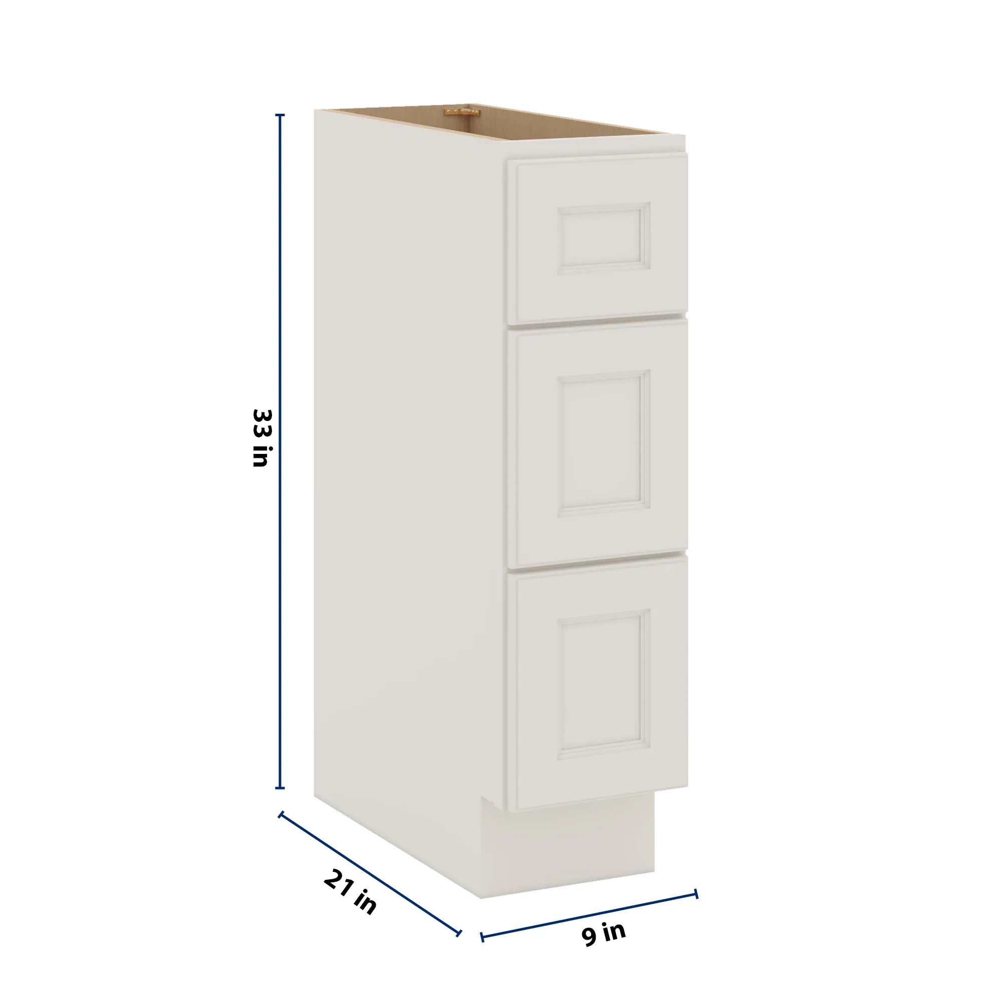 J&K Dove E1 Vanity 3 Drawer Base 09" W x 33" H x 21" D