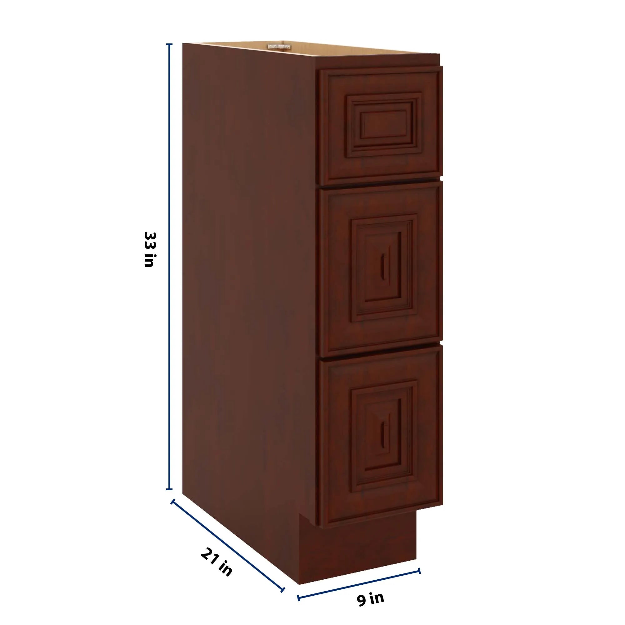 J&K Mahogany J5 Vanity 3 Drawer Base 09" W x 33" H x 21" D