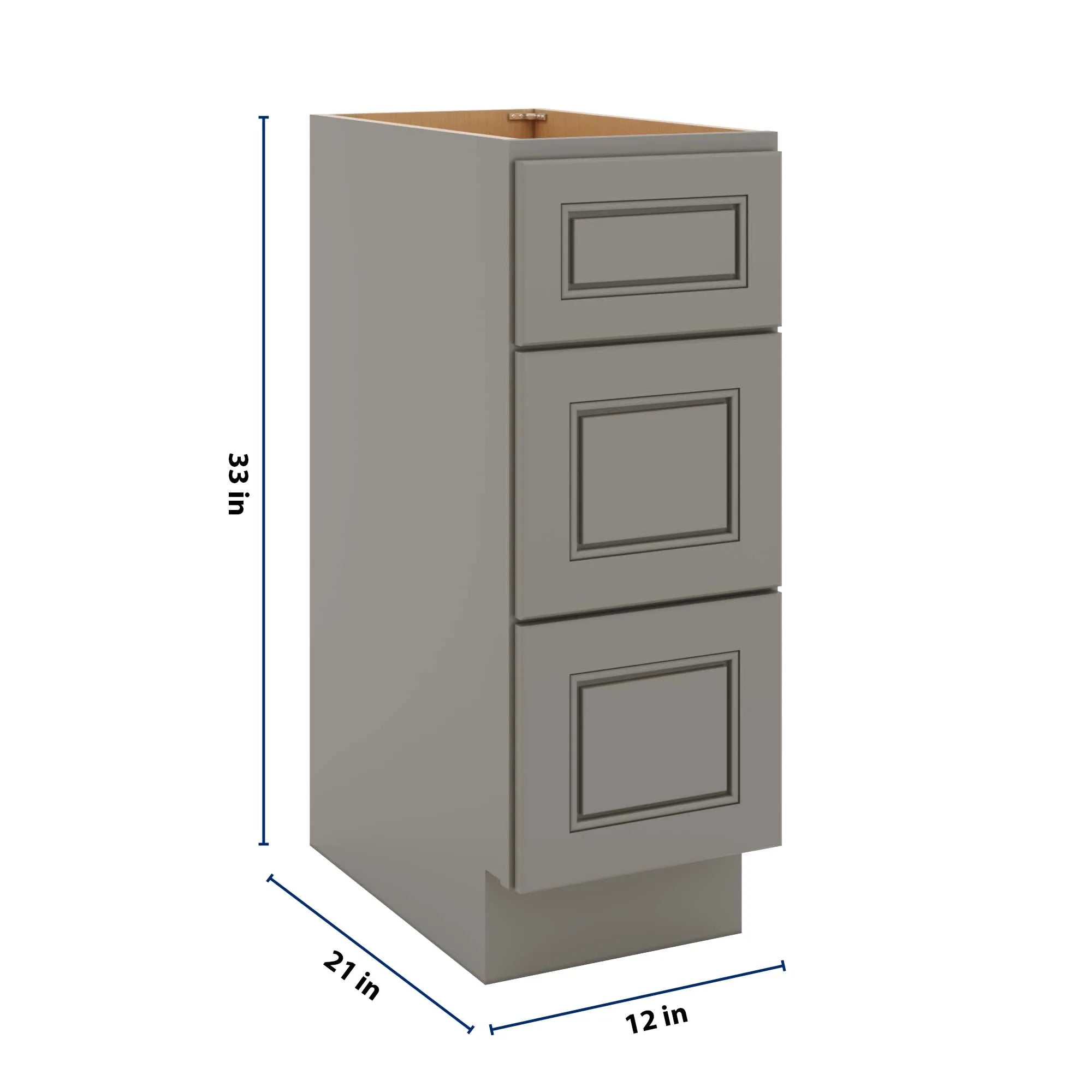J&K Greige K3 Vanity 3 Drawer Base 12" W x 33" H x 21" D