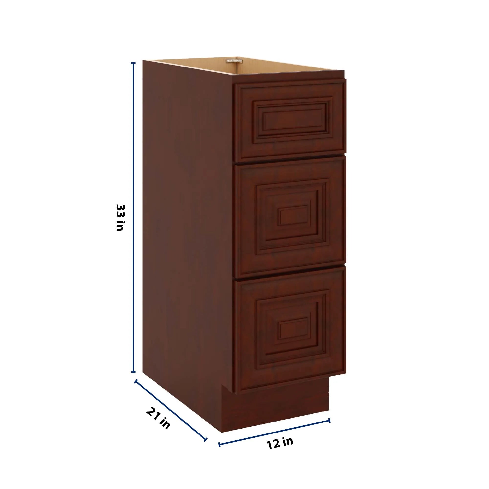 J&K Mahogany J5 Vanity 3 Drawer Base 12" W x 33" H x 21" D