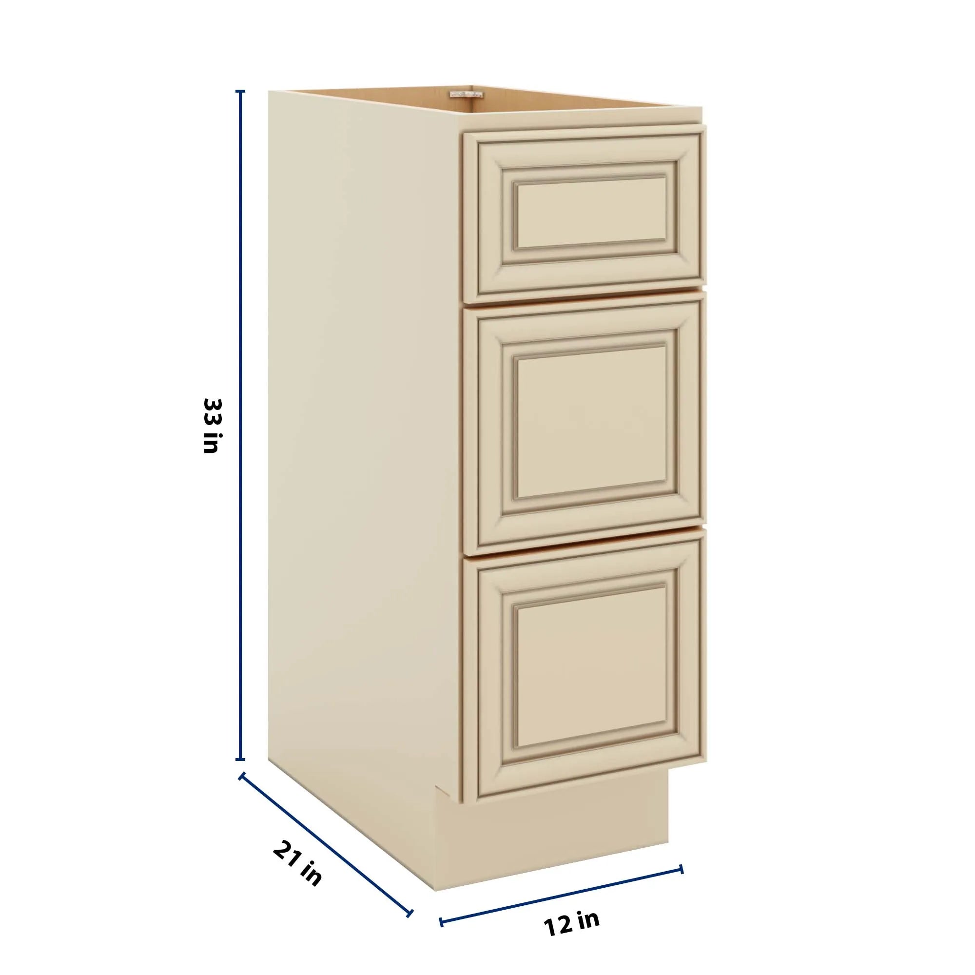 J&K Creme Glazed A7 Vanity 3 Drawer Base 12" W x 33" H x 21" D
