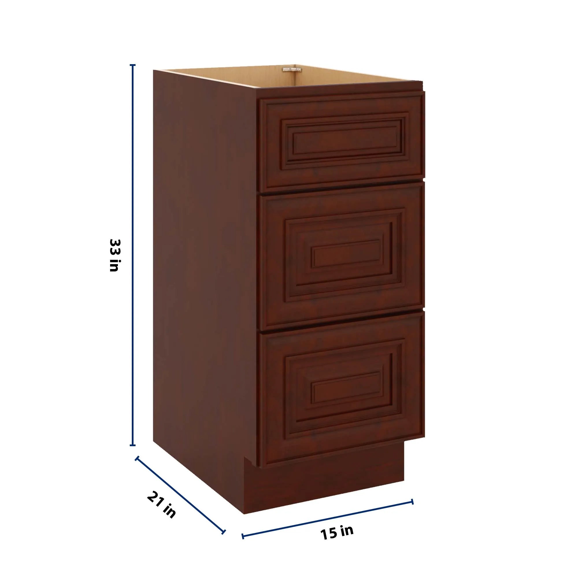 J&K Mahogany J5 Vanity 3 Drawer Base 15" W x 33" H x 21" D