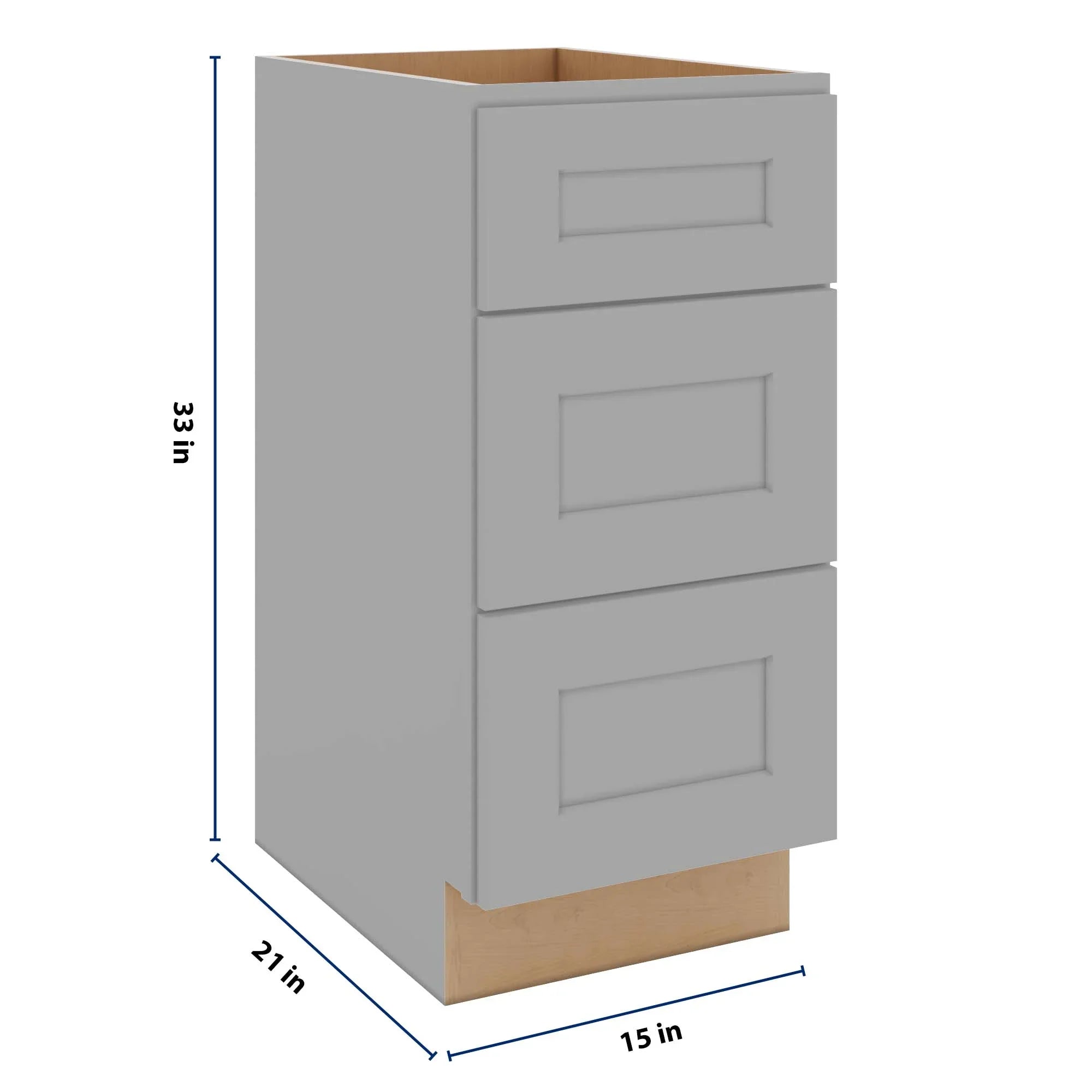 J&K Castle Grey S5 Vanity 3 Drawer Base 15" W x 33" H x 21" D