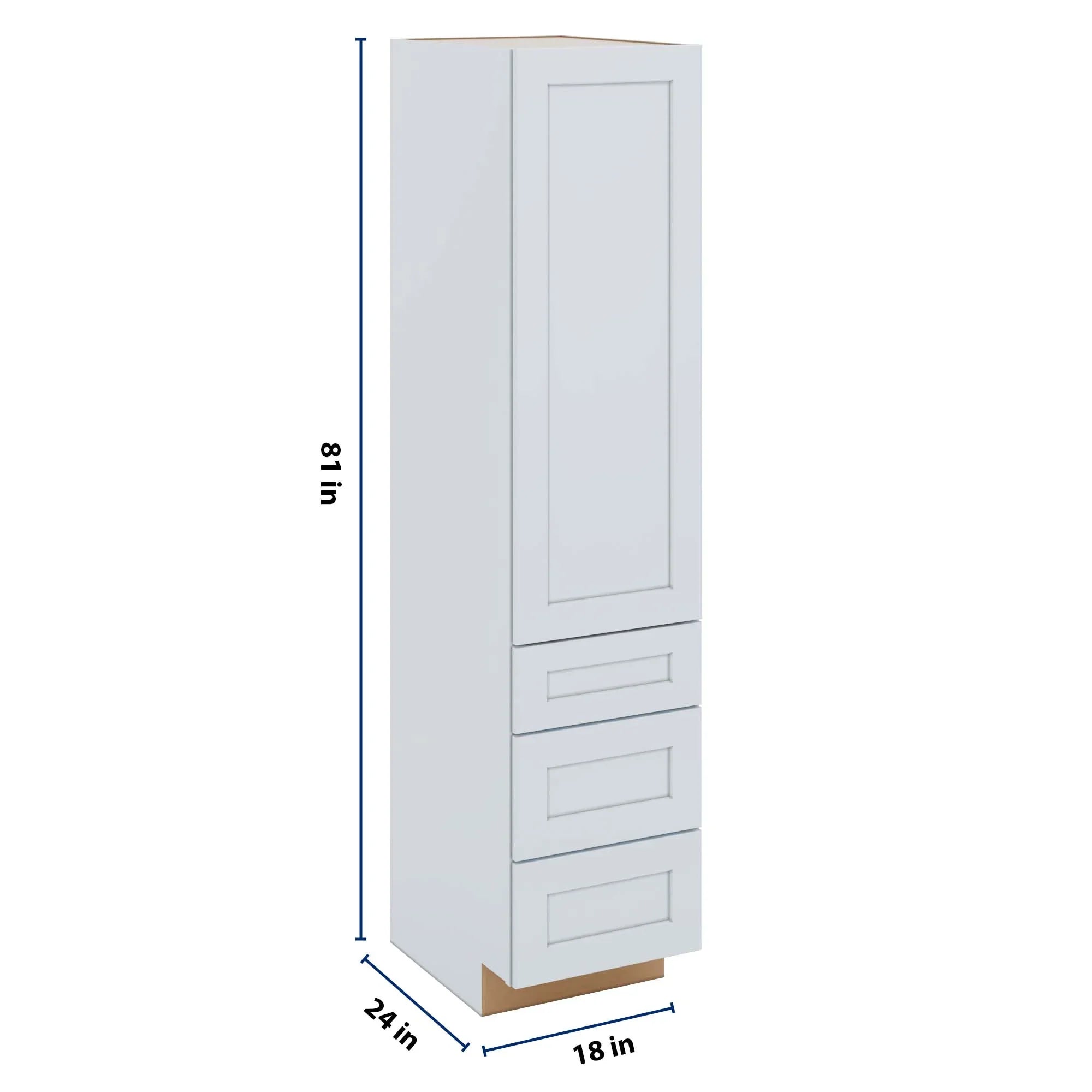 J&K White Shaker S8 Vanity Linen with bottom Drawers 18" W x 81" H x 24" D