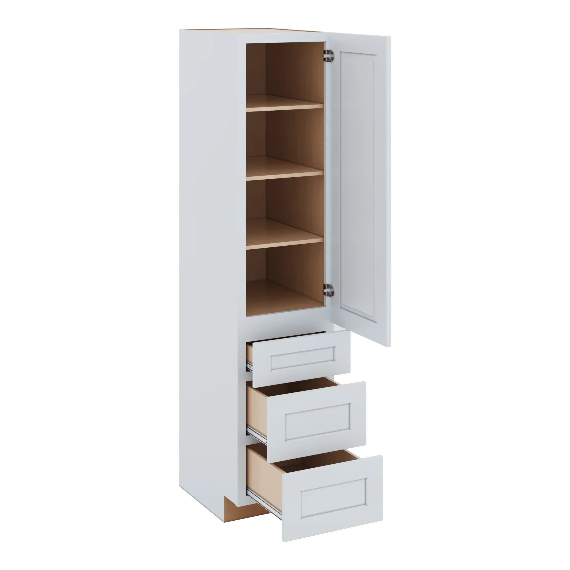 J&K White Shaker S8 Vanity Linen with bottom Drawers 18" W x 81" H x 24" D