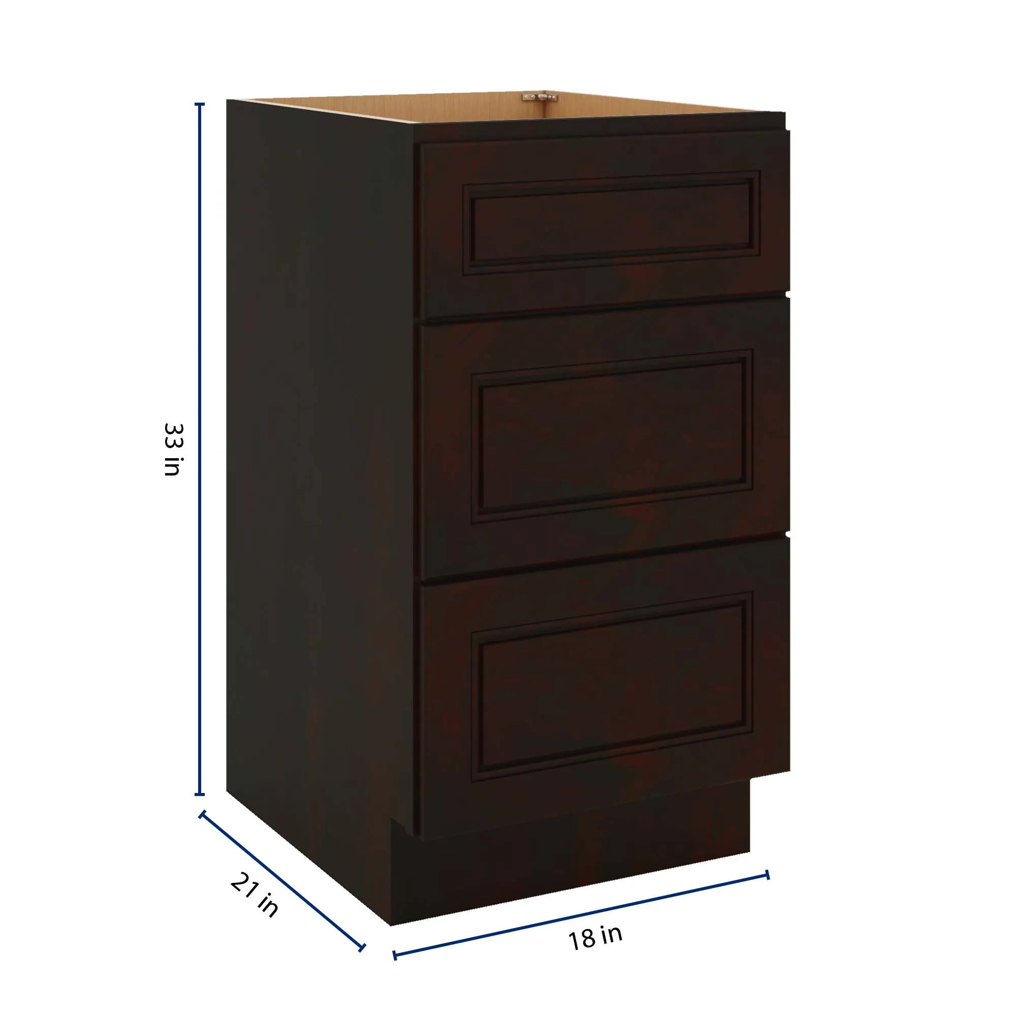 J&K Espresso K8 Vanity 3 Drawer Base 18" W x 33" H x 21" D