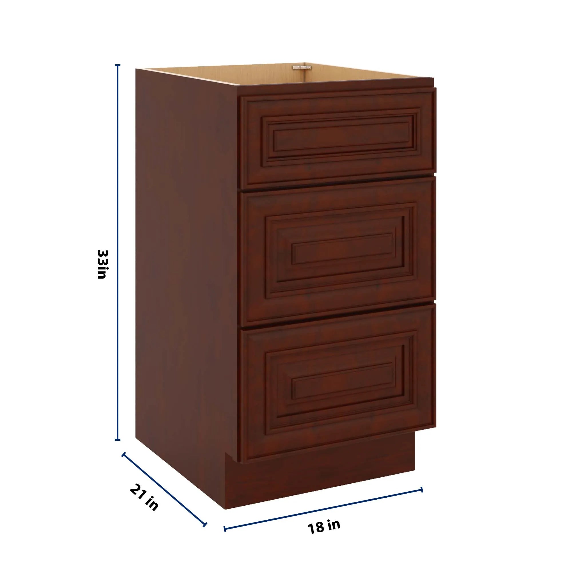 J&K Mahogany J5 Vanity 3 Drawer Base 18" W x 33" H x 21" D