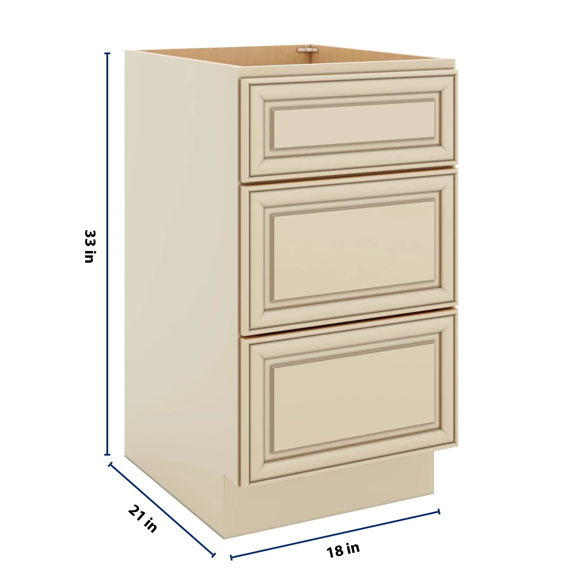 J&K Creme Glazed A7 Vanity 3 Drawer Base 18" W x 33" H x 21" D