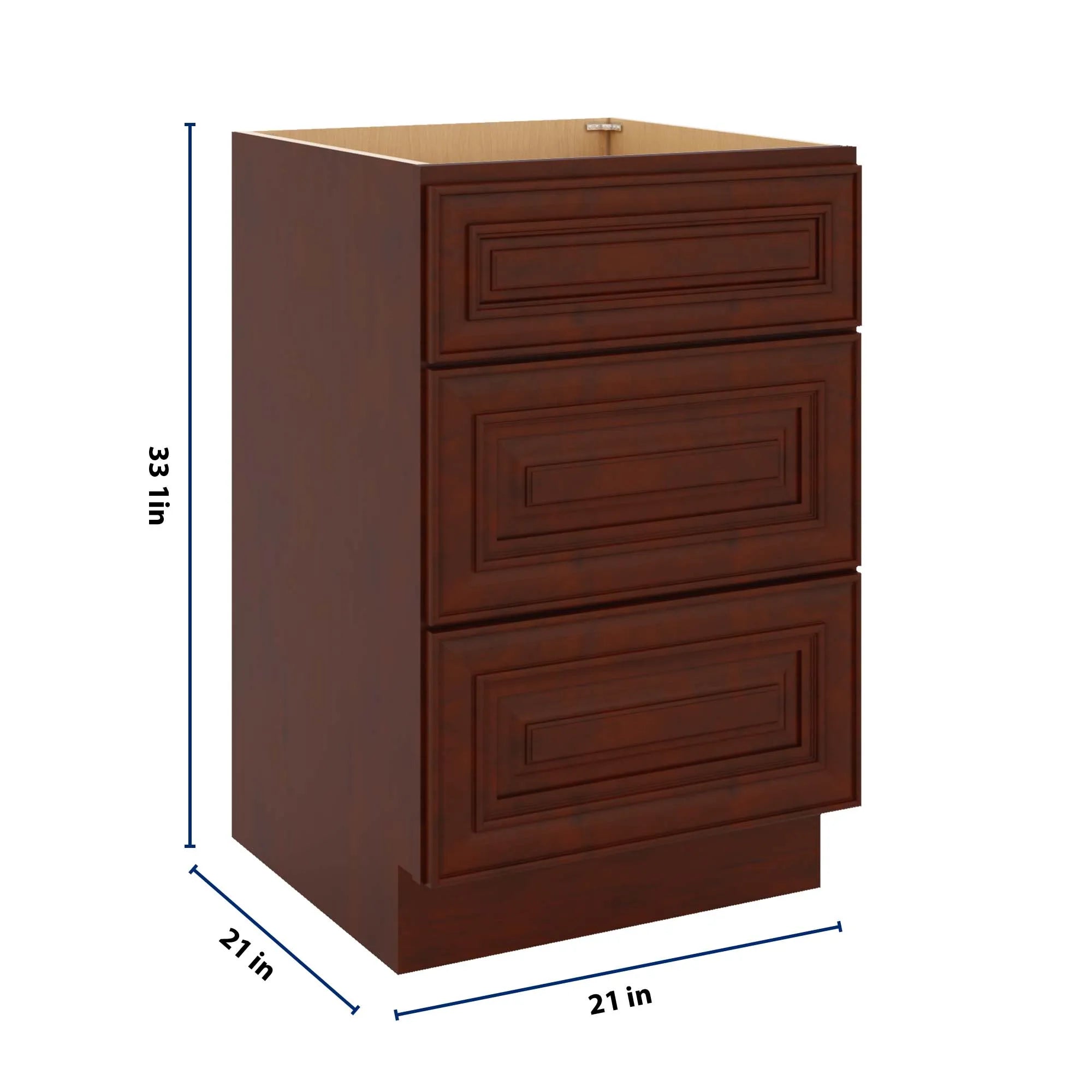J&K Mahogany J5 Vanity 3 Drawer Base 21" W x 33" H x 21" D