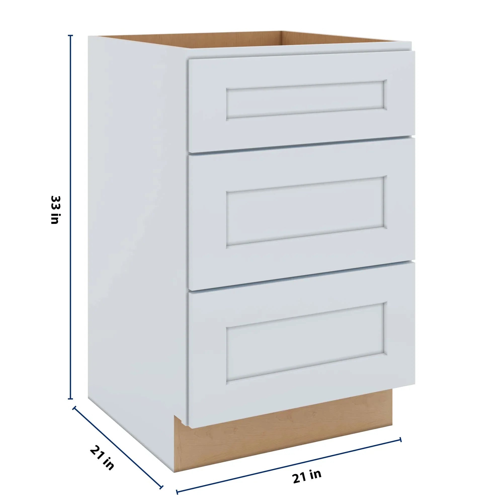 J&K White Shaker S8 Vanity 3 Drawer Base 21" W x 33" H x 21" D
