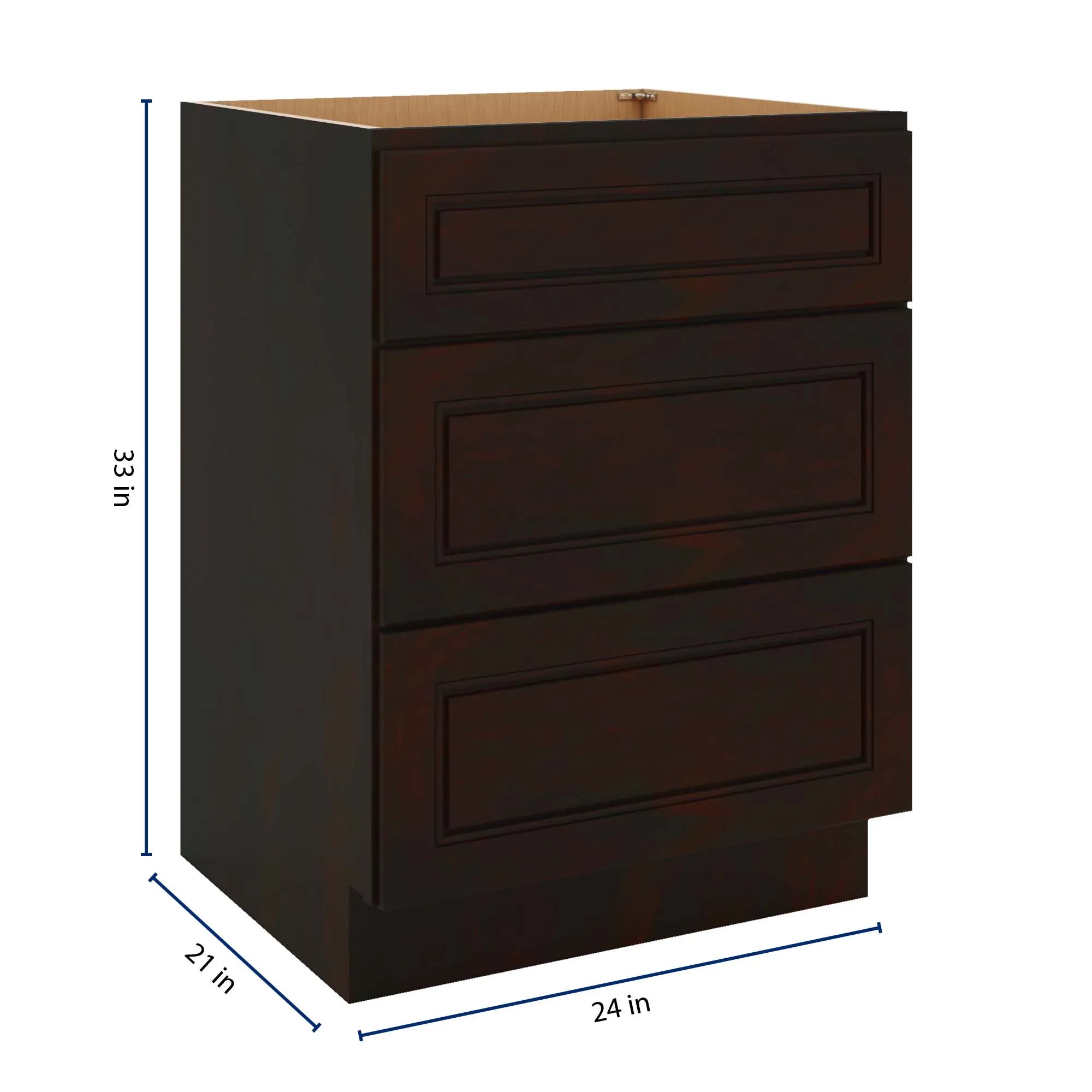 J&K Espresso K8 Vanity 3 Drawer Base 24" W x 33" H x 21" D