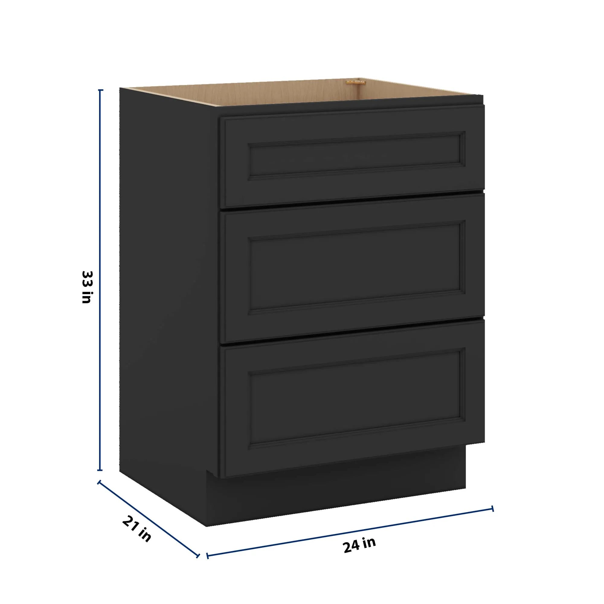 J&K Charcoal E2 Vanity 3 Drawer Base 24" W x 33" H x 21" D