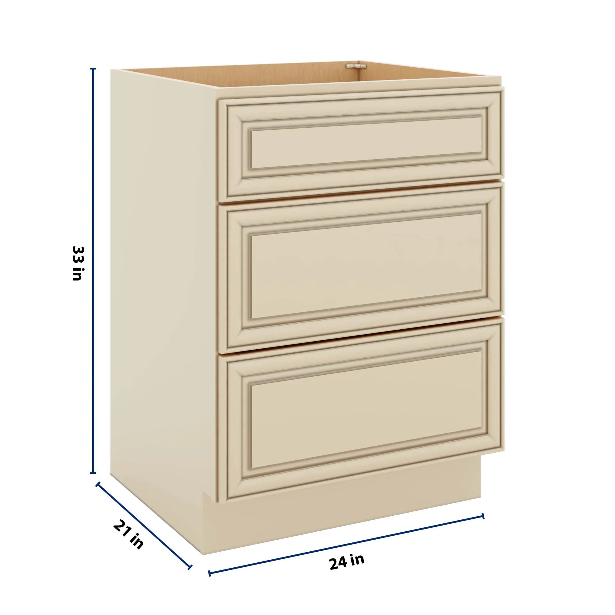 J&K Creme Glazed A7 Vanity 3 Drawer Base 24" W x 33" H x 21" D