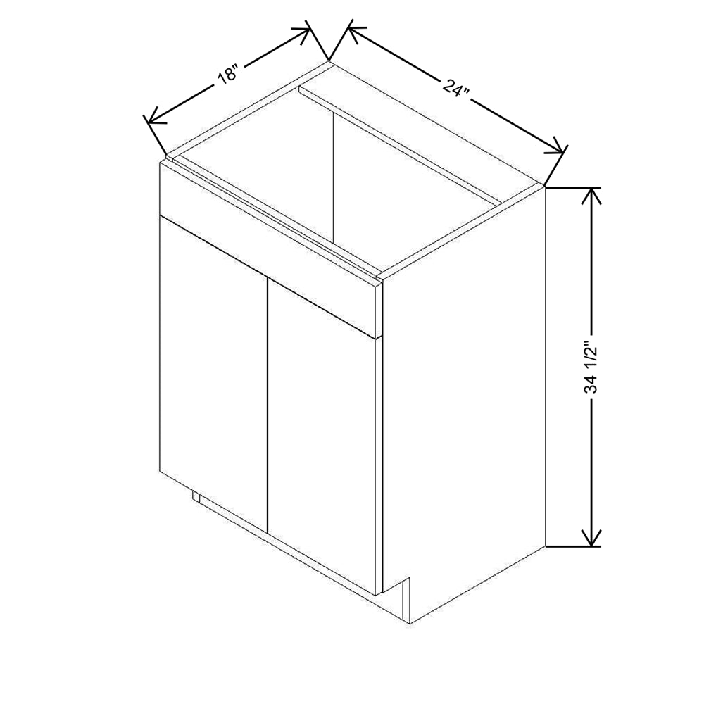 CNC Classic Milano Ash 24" W x 34 1/2" H X 18" D Double Door Vanity Sink Base Cabinet