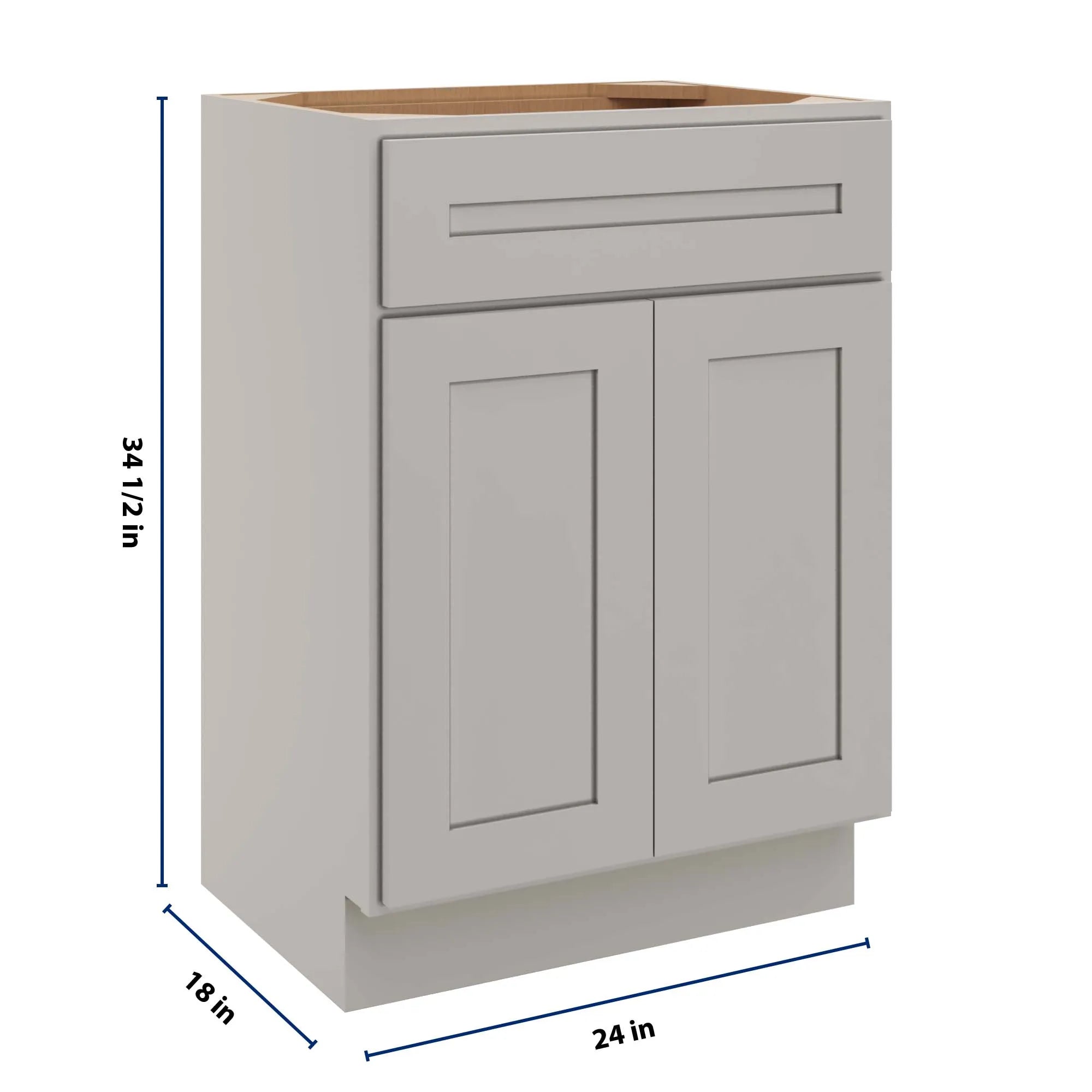 cnc luxor 5 piece misty grey 24 w x 34 1 2 h x 18 d double door vanity sink base cabinet