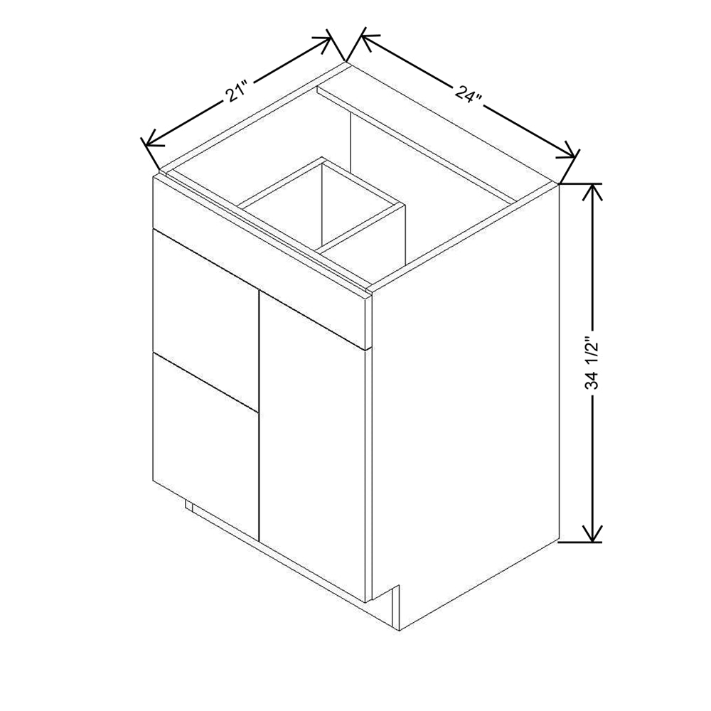 CNC Classic Milano Sand 24" W Single Door 2 Drawers Left Vanity Sink Base Cabinet