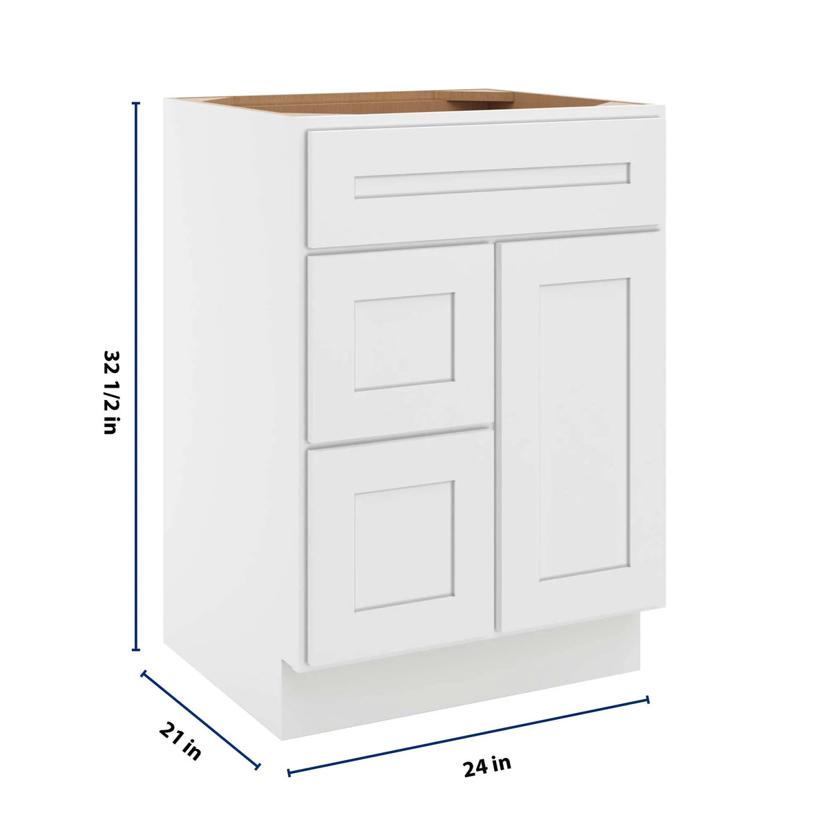 CNC Luxor 5-Piece White 24" W Single Door 2 Drawers Left Vanity Sink Base Cabinet