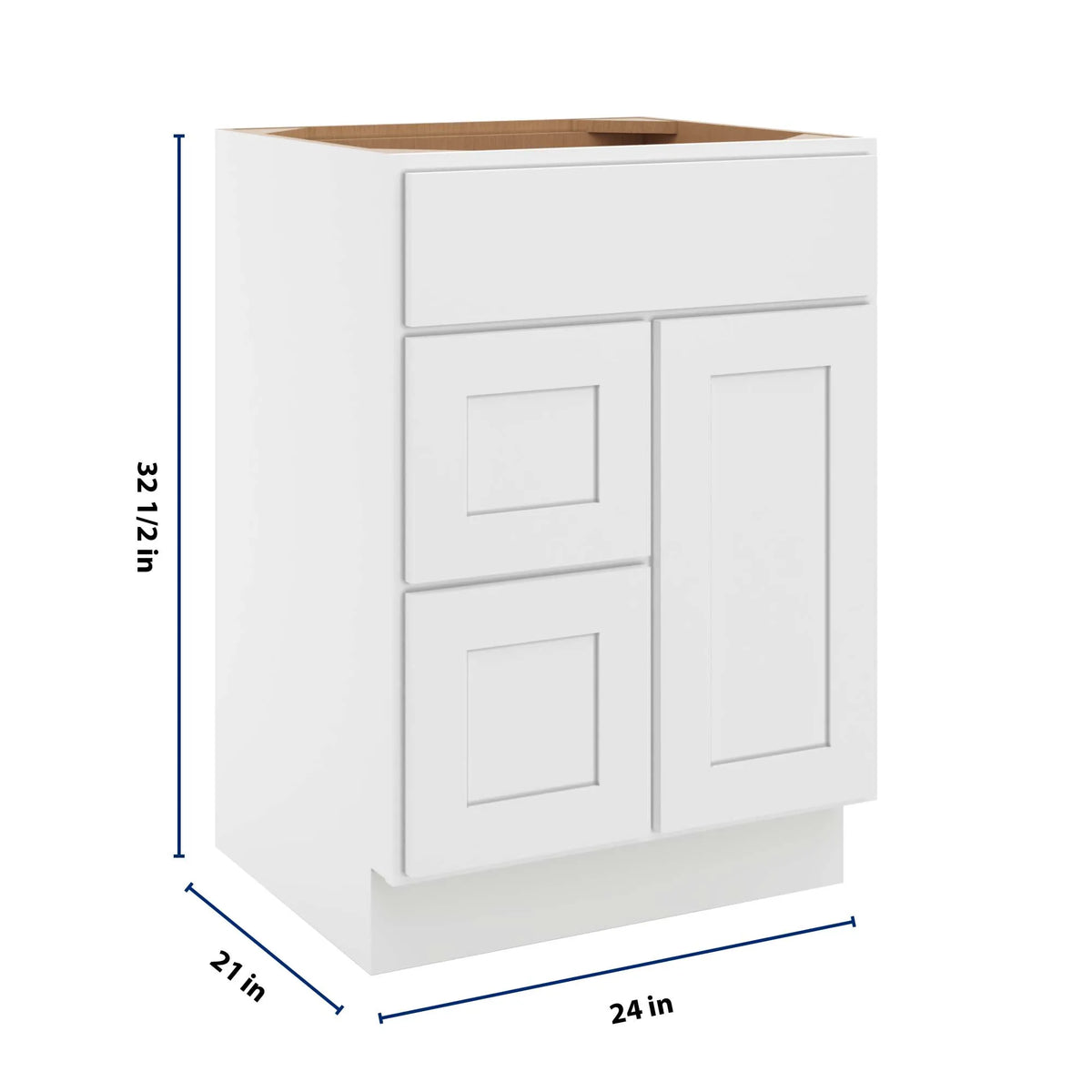 cnc luxor white 24 w single door 2 drawers left vanity sink base cabinet
