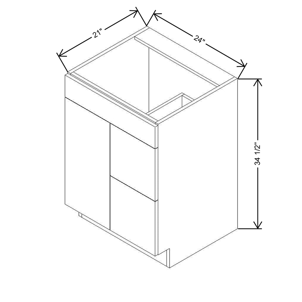 CNC Luxor Harvest 24" W Single Door 2 Drawers Right Vanity Sink Base Cabinet