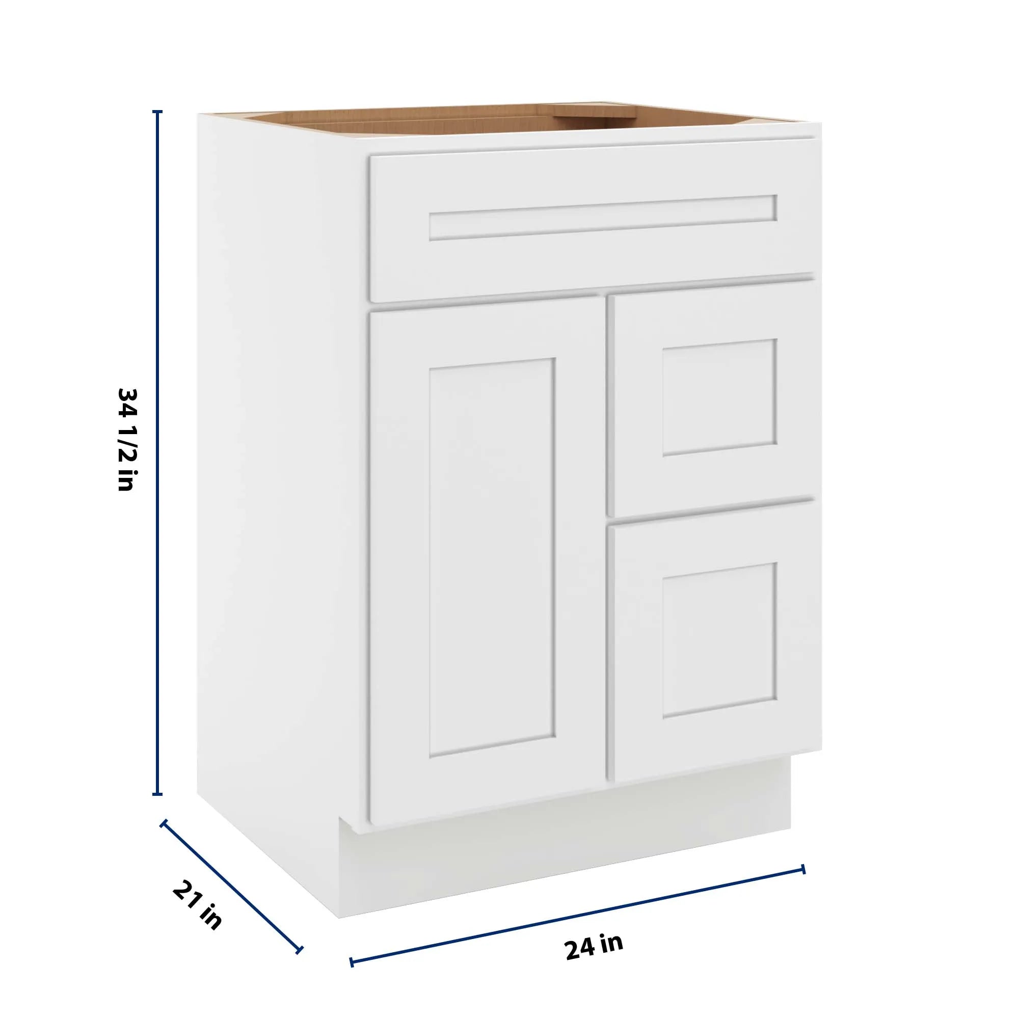 CNC Luxor 5-Piece White 24" W Single Door 2 Drawers Right Vanity Sink Base Cabinet