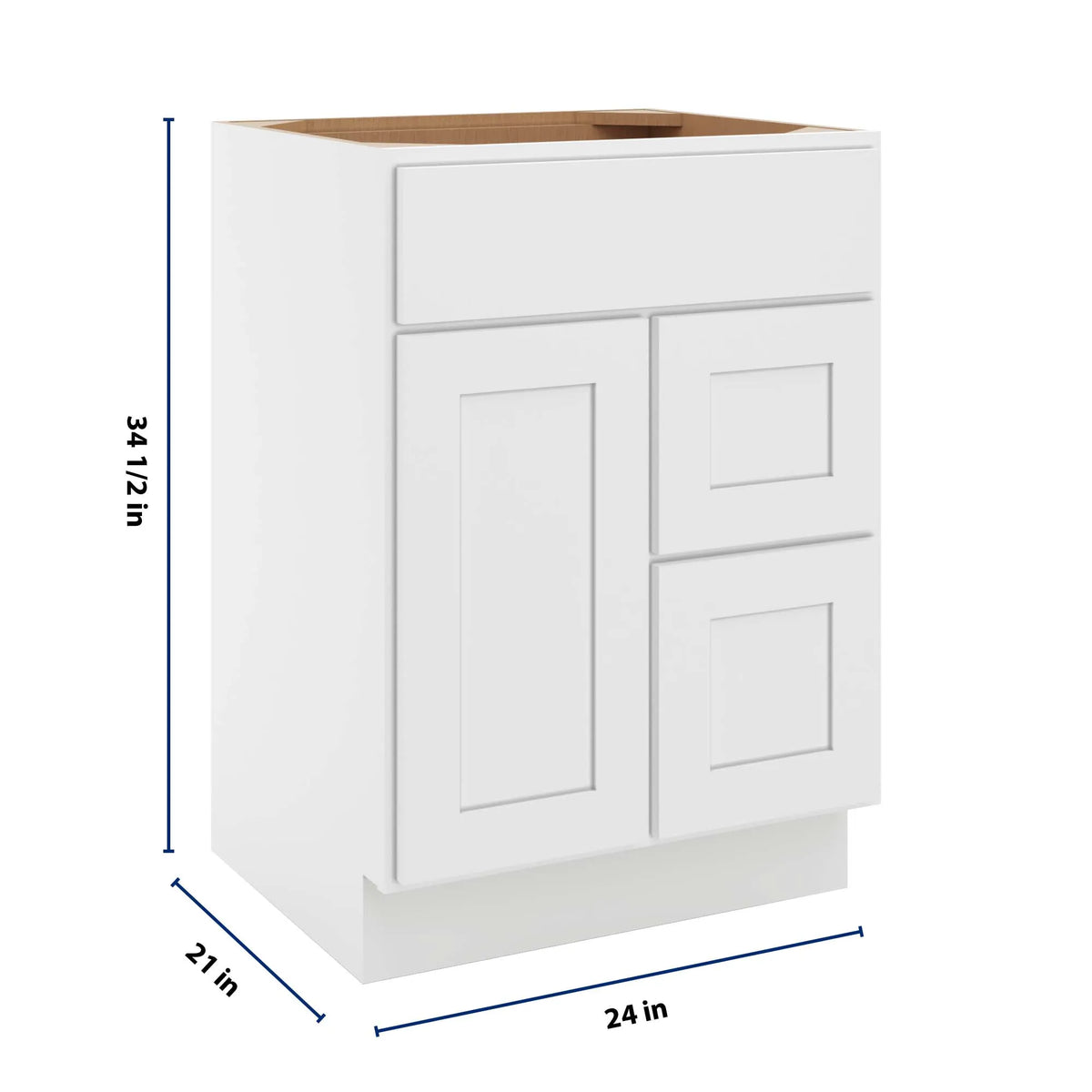 cnc luxor white 24 w single door 2 drawers right vanity sink base cabinet