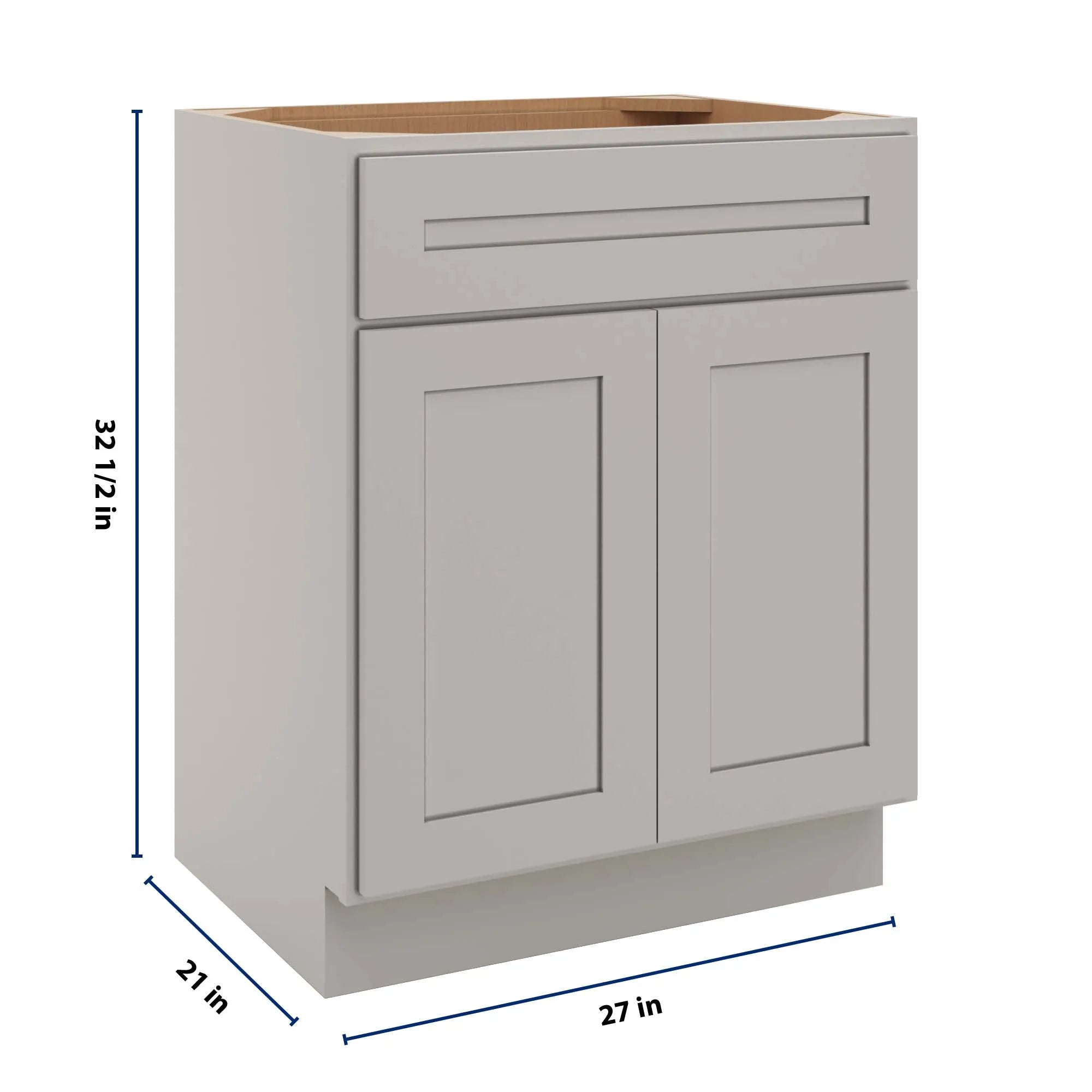 cnc luxor 5 piece misty grey 27 w x 34 1 2 h x 21 d double door vanity sink base cabinet