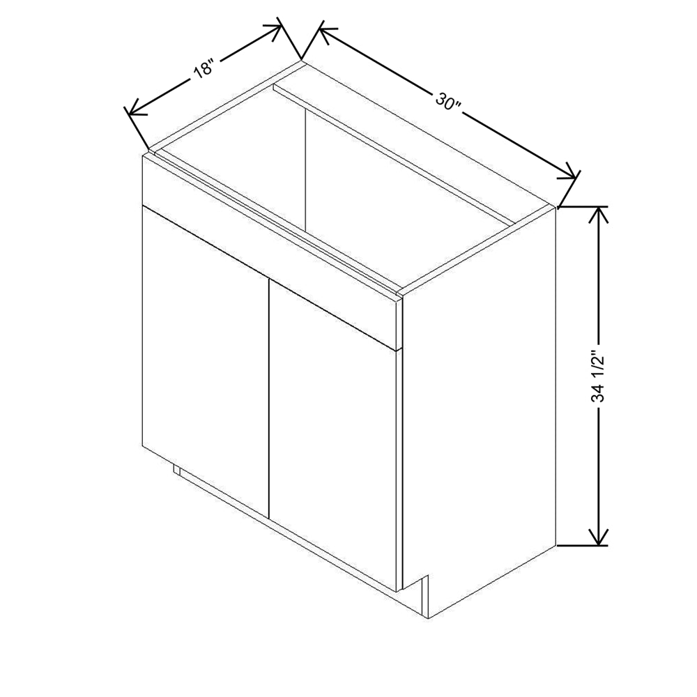 CNC Classic Milano Ash 30" W x 34 1/2" H X 18" D Double Door Vanity Sink Base Cabinet