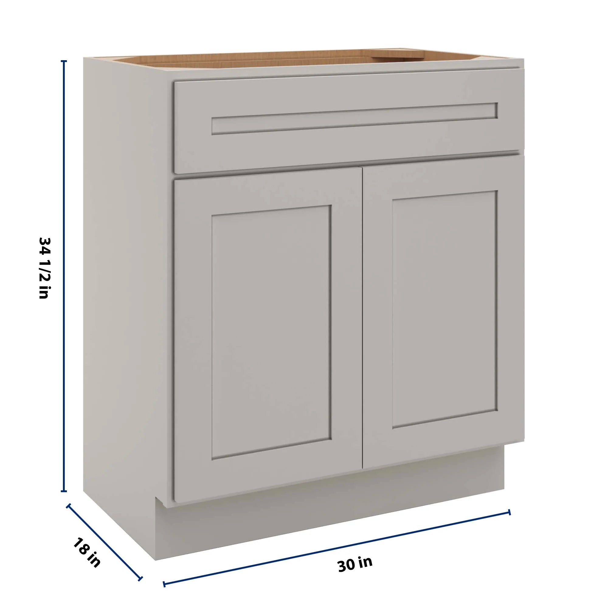 cnc luxor 5 piece misty grey 30 w x 34 1 2 h x 18 d double door vanity sink base cabinet