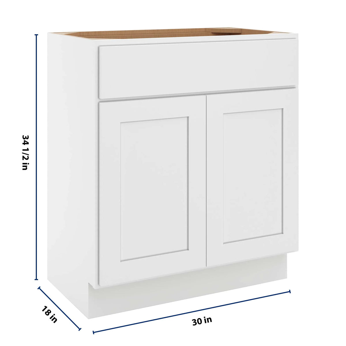 cnc luxor white 30 w x 34 1 2 h x 18 d double door vanity sink base cabinet