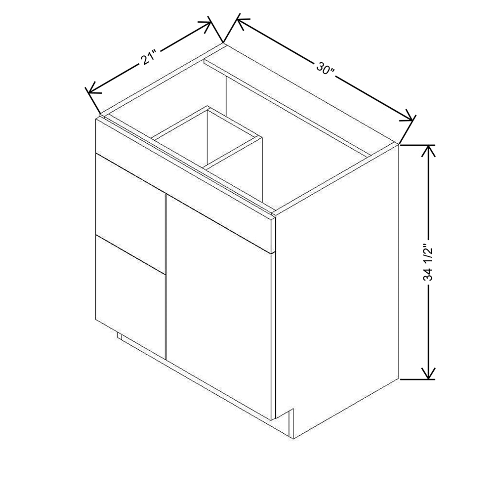 CNC Concord Sydney White 30" W Single Door 2 Drawers Left Vanity Sink Base Cabinet