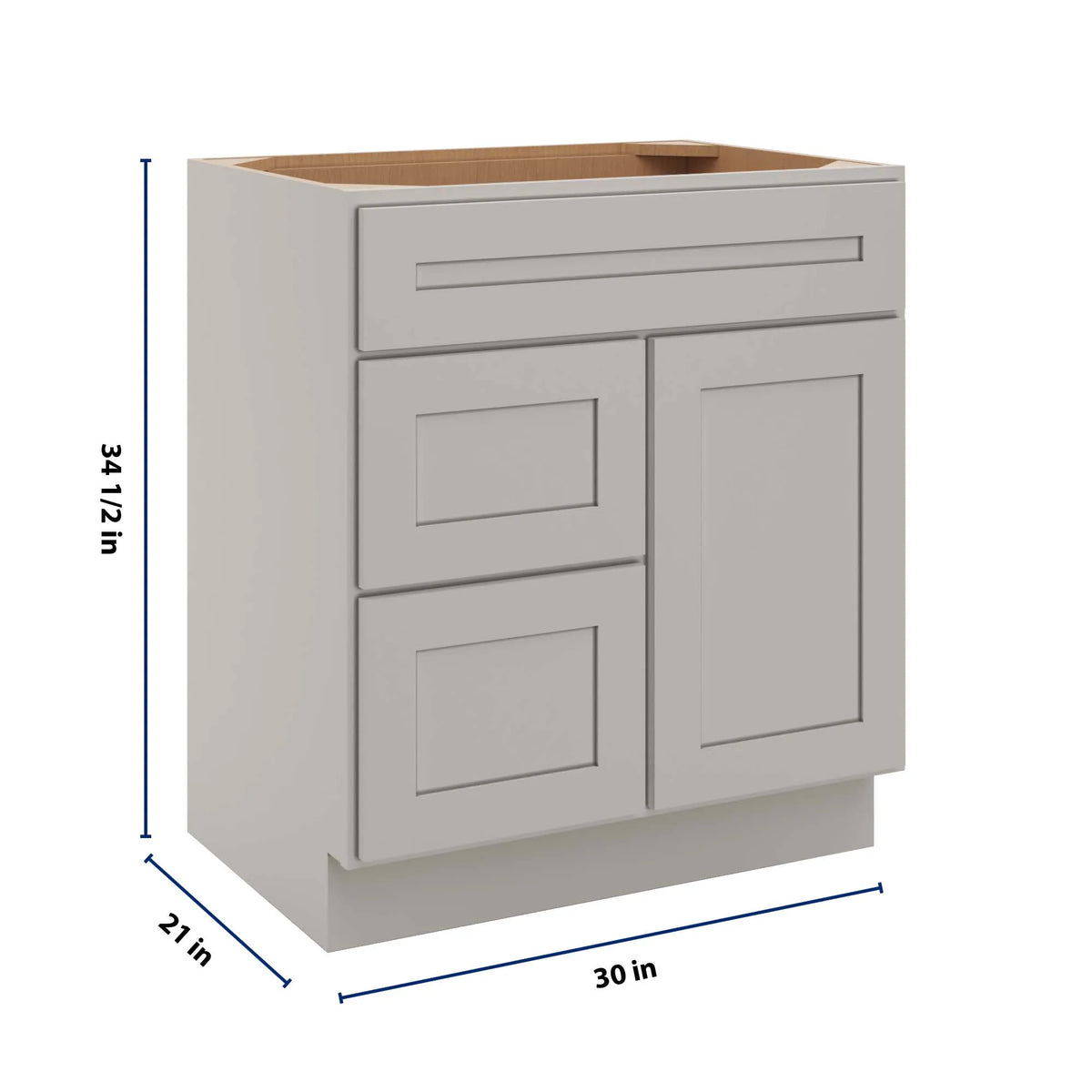 CNC Luxor 5-Piece Misty Grey 30" W Single Door 2 Drawers Left Vanity Sink Base Cabinet