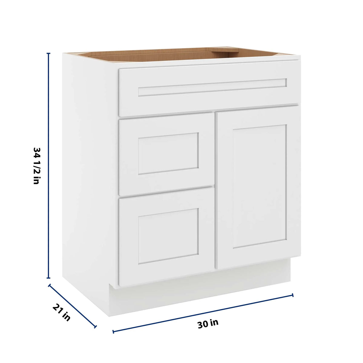 CNC Luxor 5-Piece White 30" W Single Door 2 Drawers Left Vanity Sink Base Cabinet