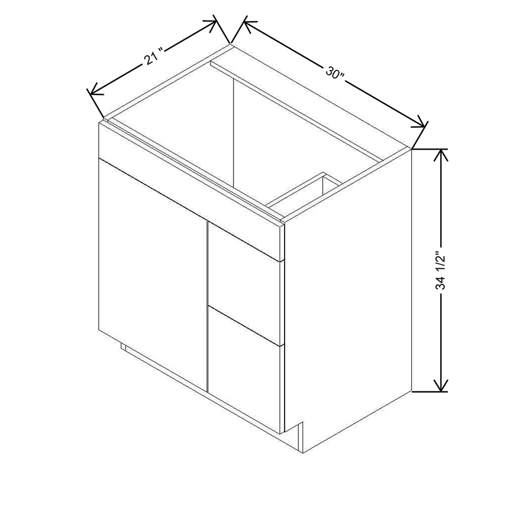 CNC Concord Elegant Dove 30" W Single Door 2 Drawers Right Vanity Sink Base Cabinet