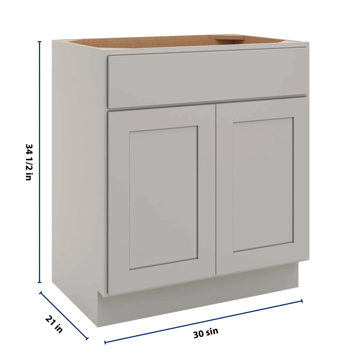 cnc luxor misty grey 30 w x 34 1 2 h x 21 d double door vanity sink base cabinet