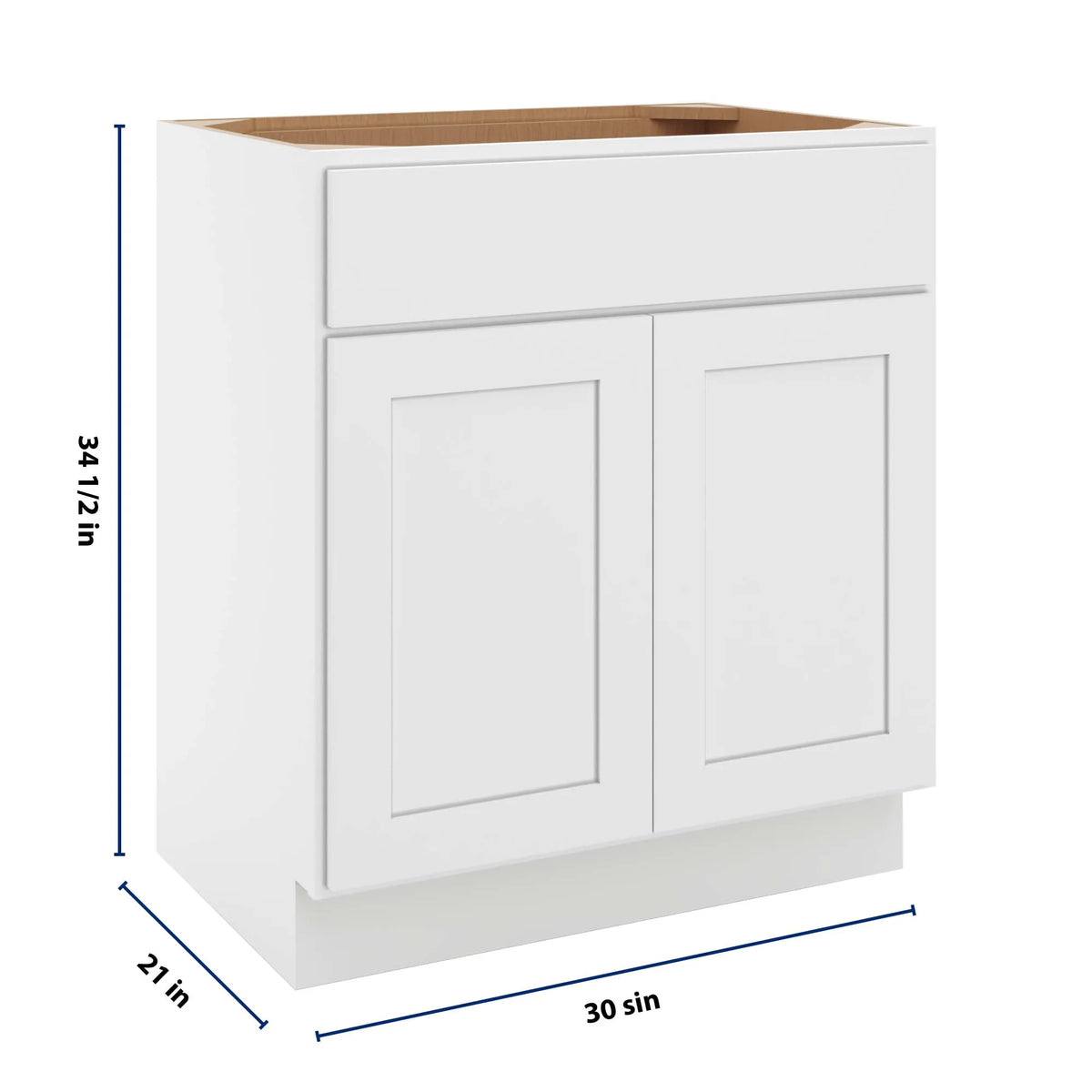 cnc luxor white 30 w x 34 1 2 h x 21 d double door vanity sink base cabinet