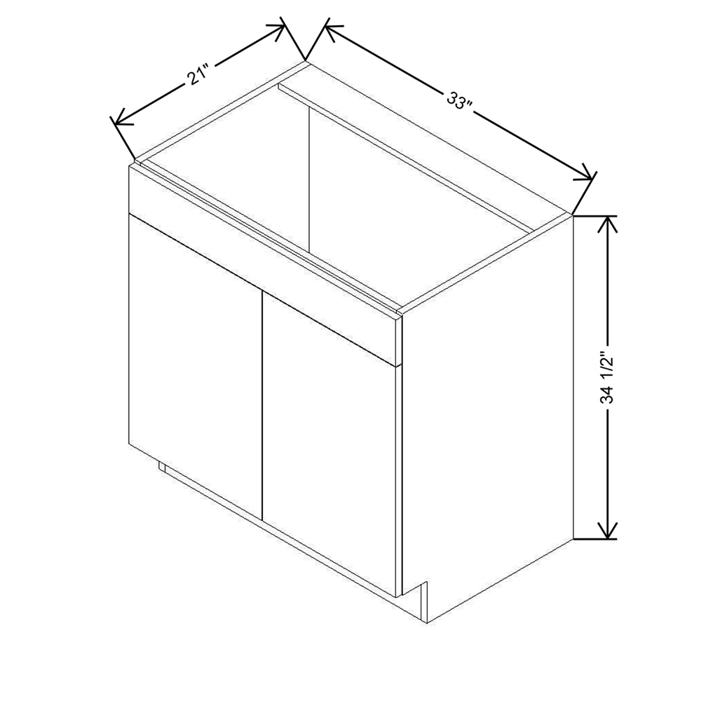 CNC Classic Milano Ash 33" W x 34 1/2" H X 21" D Double Door Vanity Sink Base Cabinet