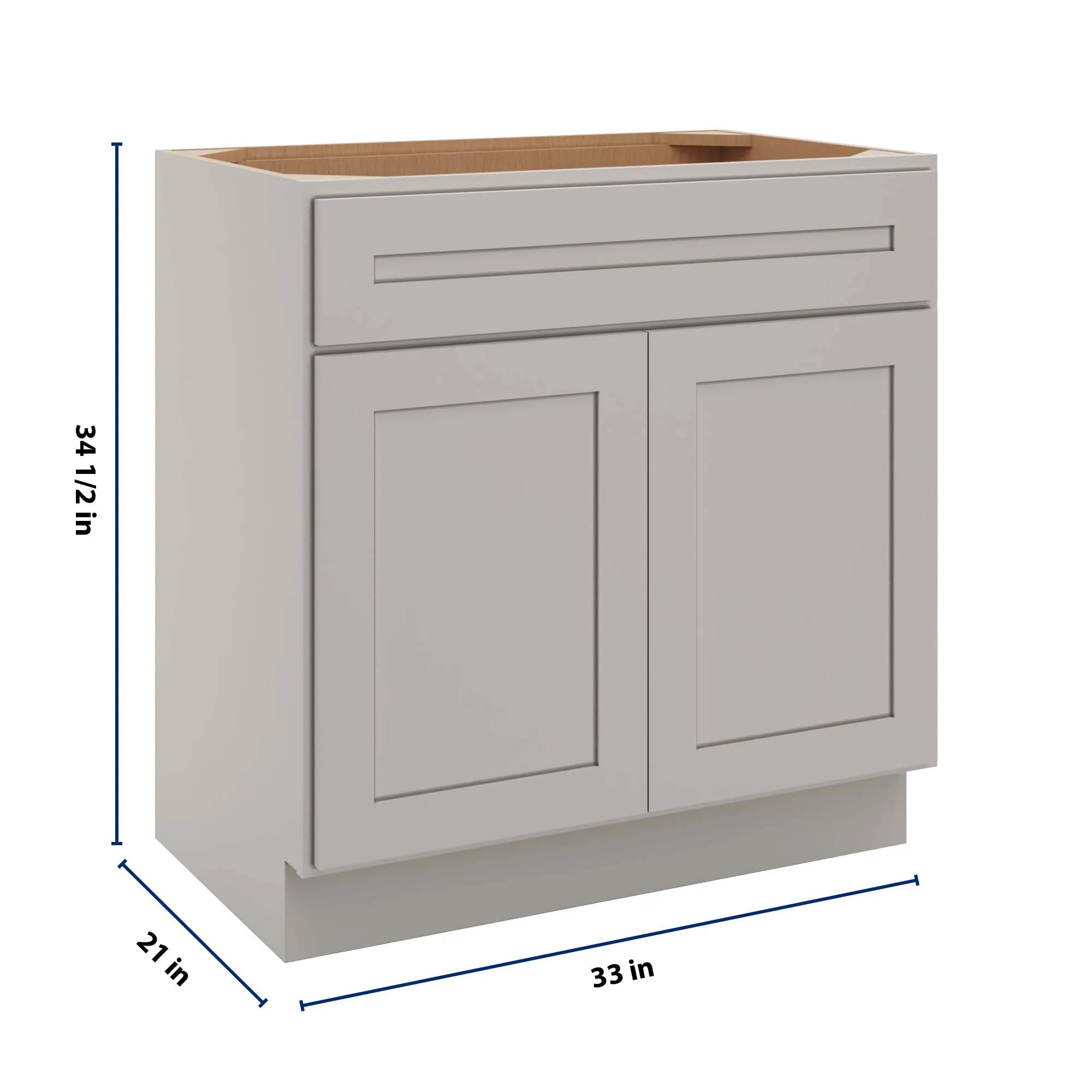 cnc luxor 5 piece misty grey 33 w x 34 1 2 h x 21 d double door vanity sink base cabinet